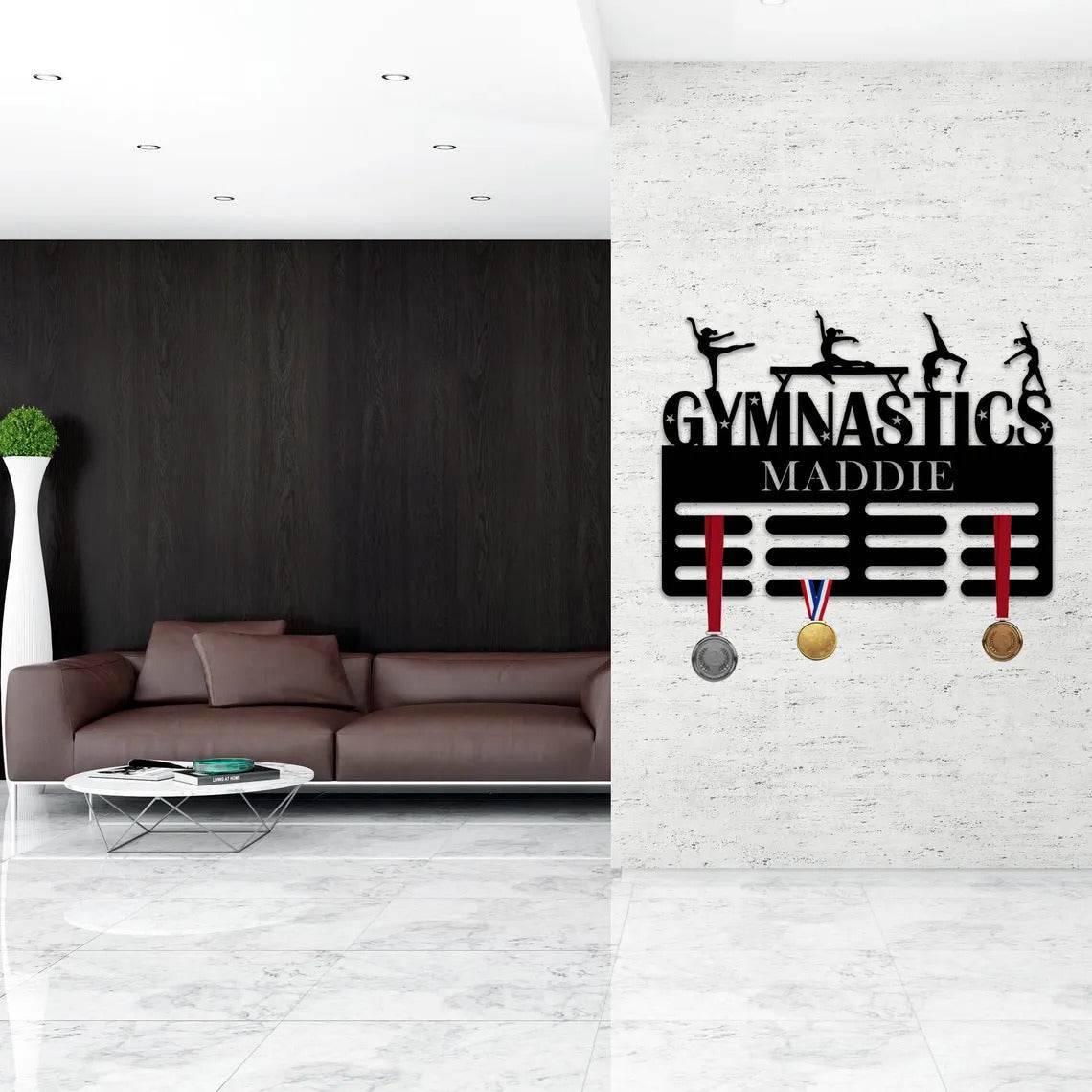 Personalized Gymnastics Medal Holder – Custom Wall Rack for Displaying Gymnast Awards and Medals - Champion Hanger