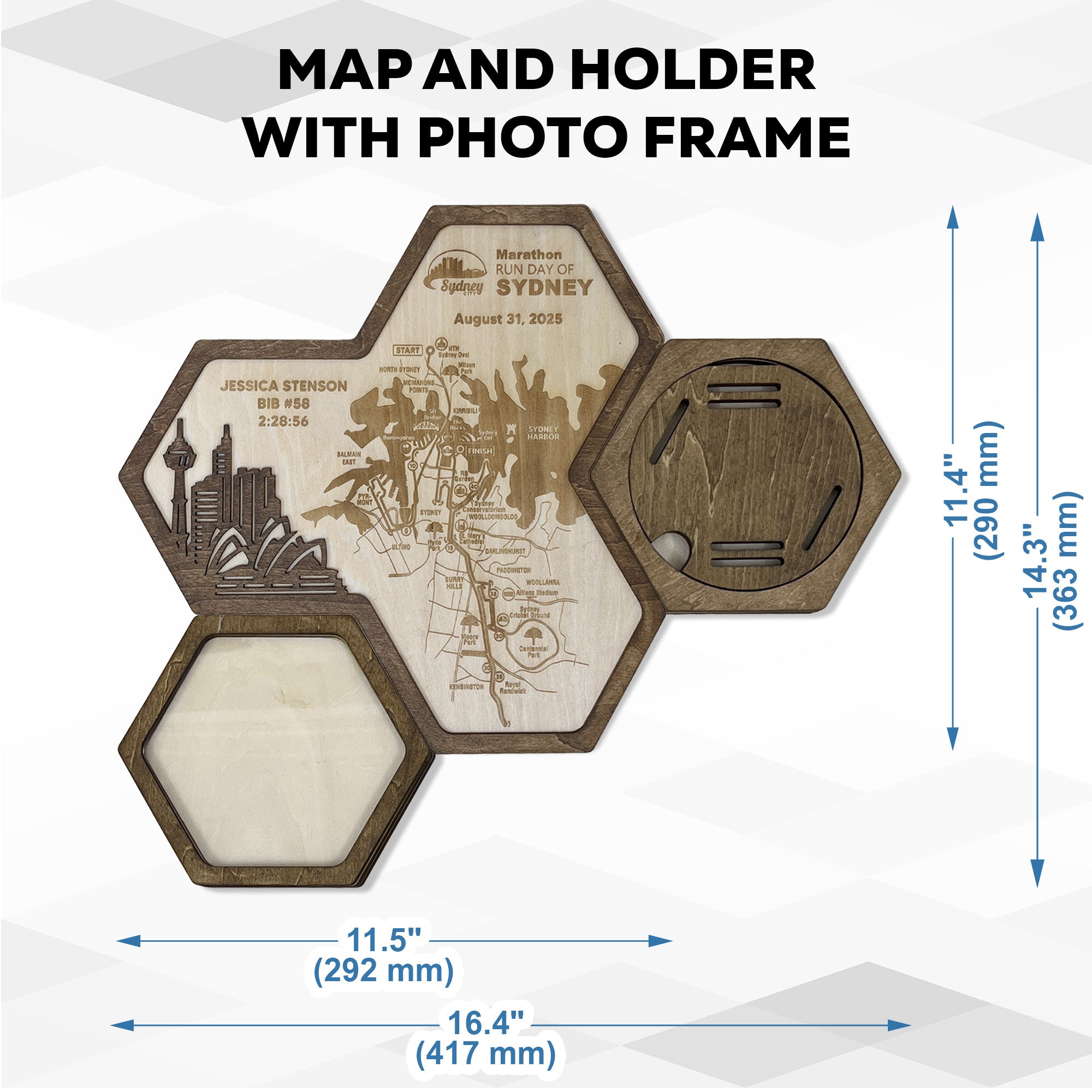 Sydney Marathon Hexagon Wooden Medal Hanger – Sydney World Marathon Majors Medal Display