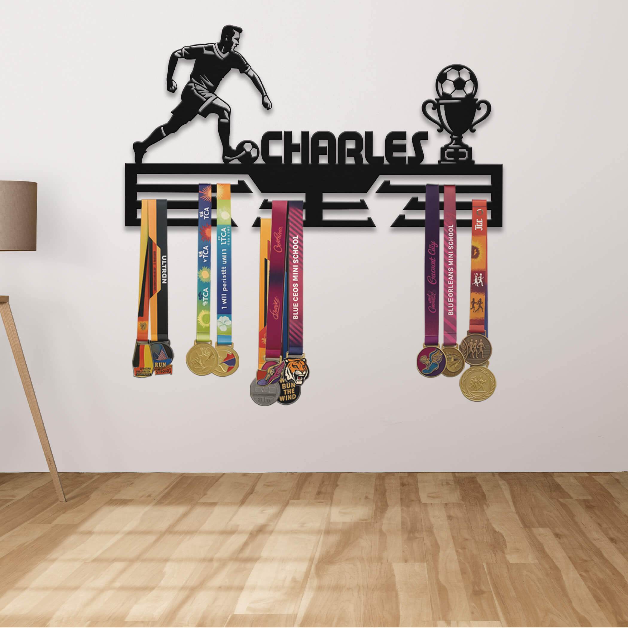 Personalized Soccer Medal Rack – Durable Stainless Steel Wall Display Holder for Medals & Awards - Champion Hanger