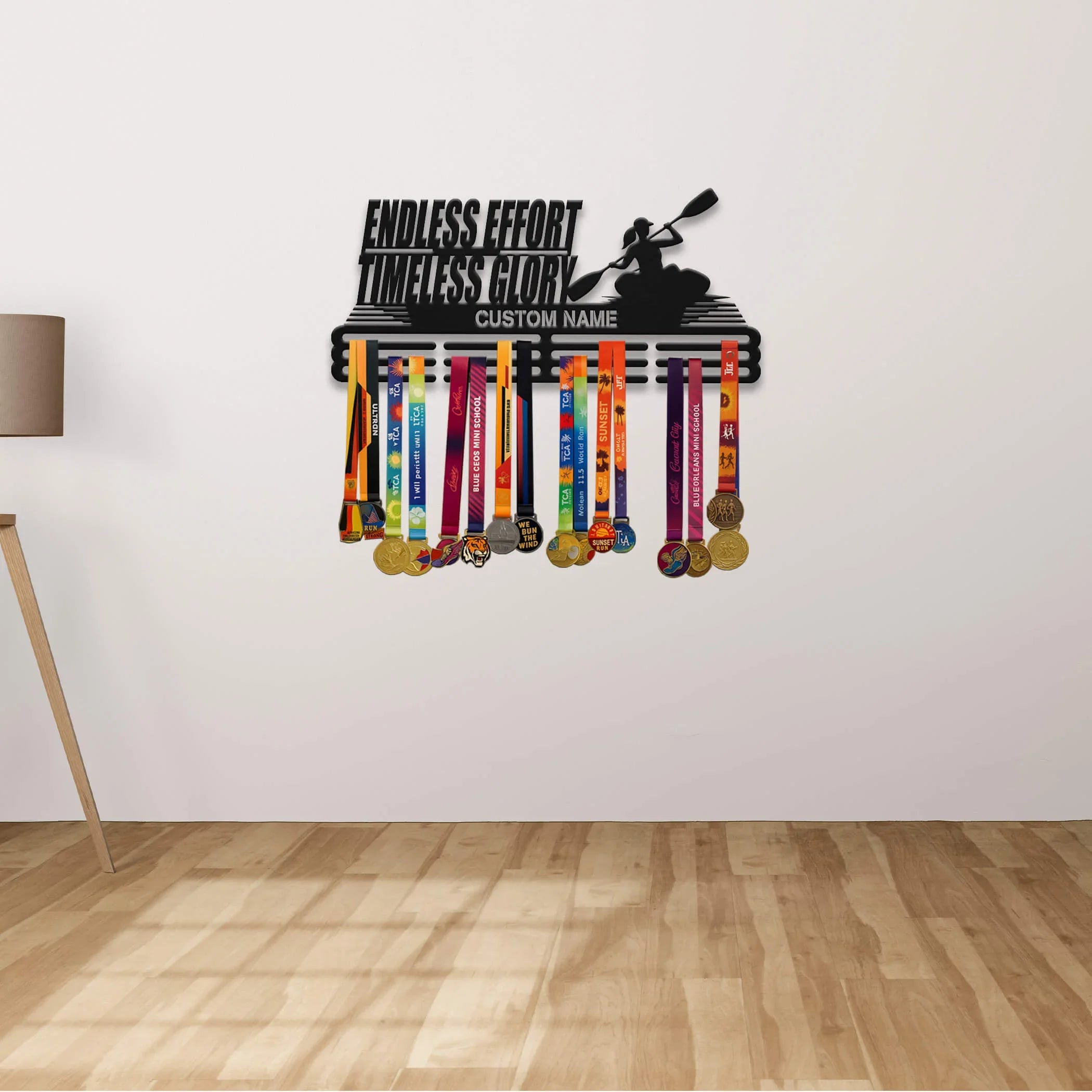 Personalized Stainless Steel Kayak Medal Hanger – Custom Medal Display Rack with Quote “Endless Effort Timeless Glory” | ChampionHanger - Champion Hanger