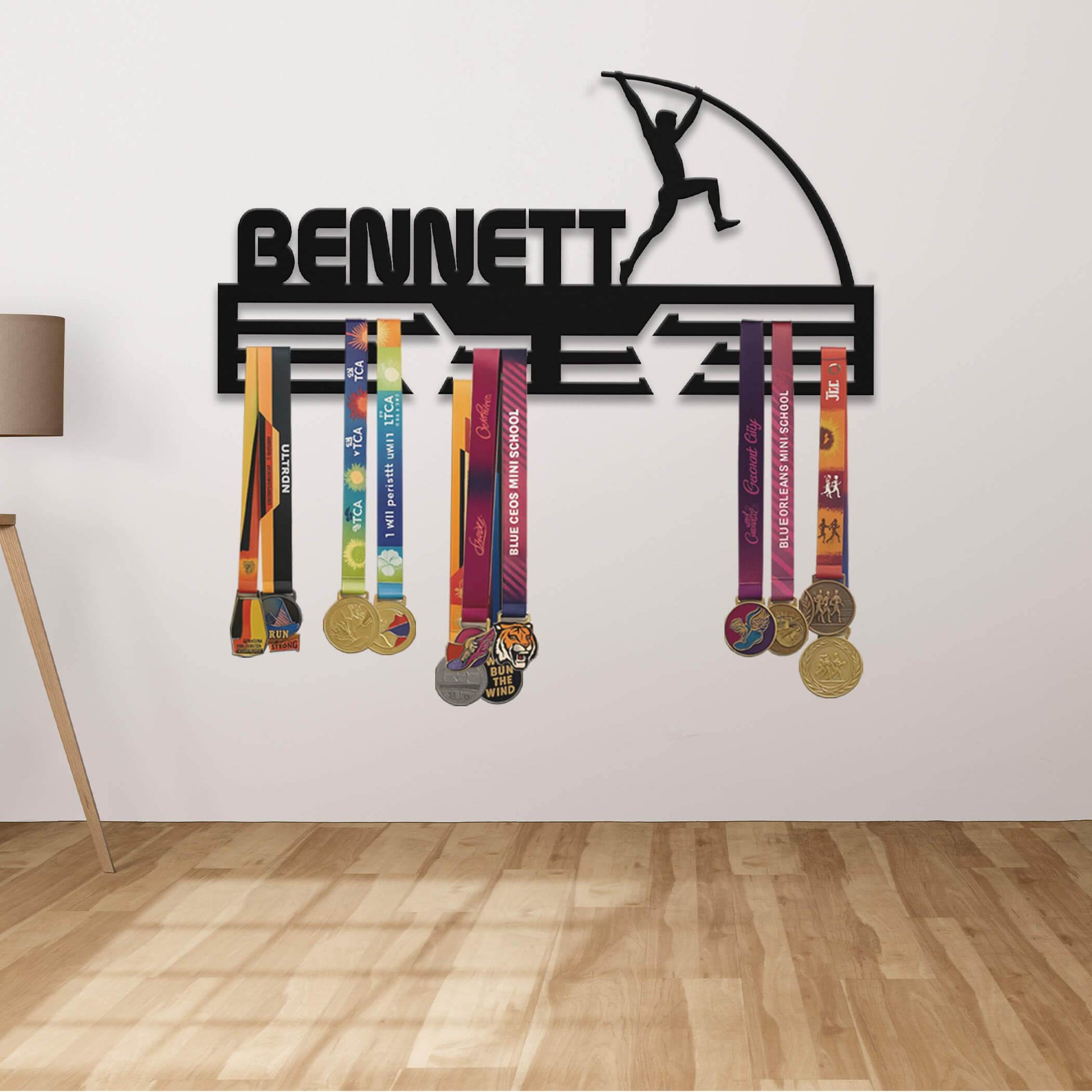 Custom Pole Vault Medal Display – Stainless Steel Medal Hanger for Pole Vaulting Athletes - Champion Hanger