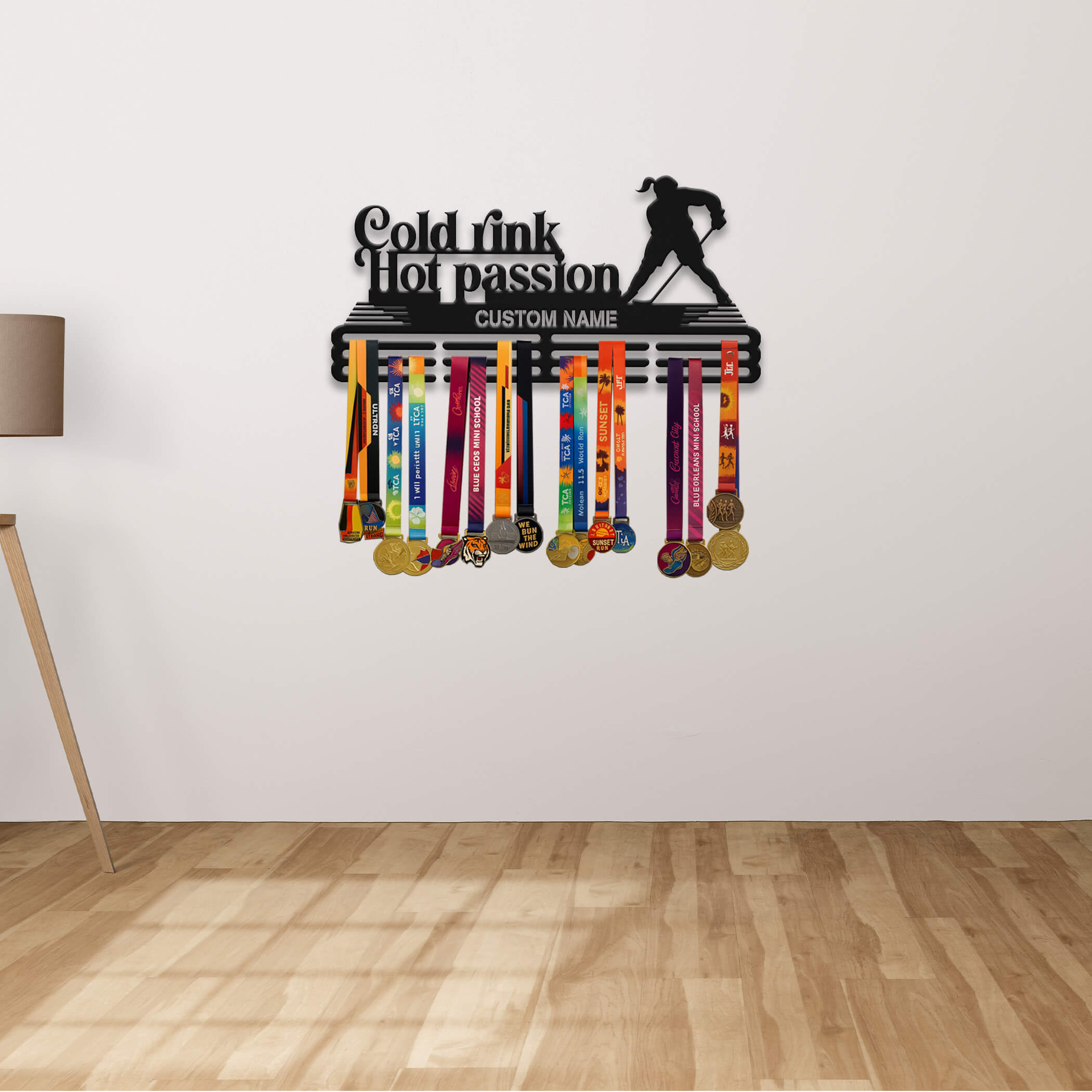 Personalized Stainless Steel Ice Hockey Medal Hanger – “Cold Rink, Hot Passion” | Custom Name Medal Display | Championhanger