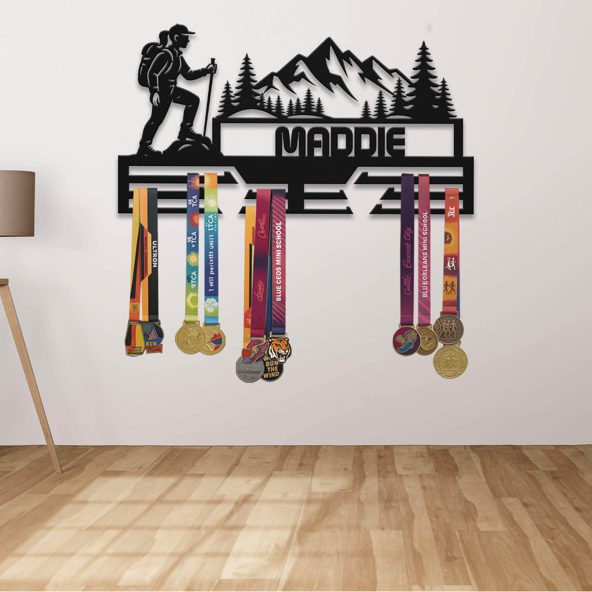 Personalized Hiking Medal Hanger – Stainless Steel Medal Display Rack – Custom Medal Holder for Hikers and Outdoor Awards - Champion Hanger