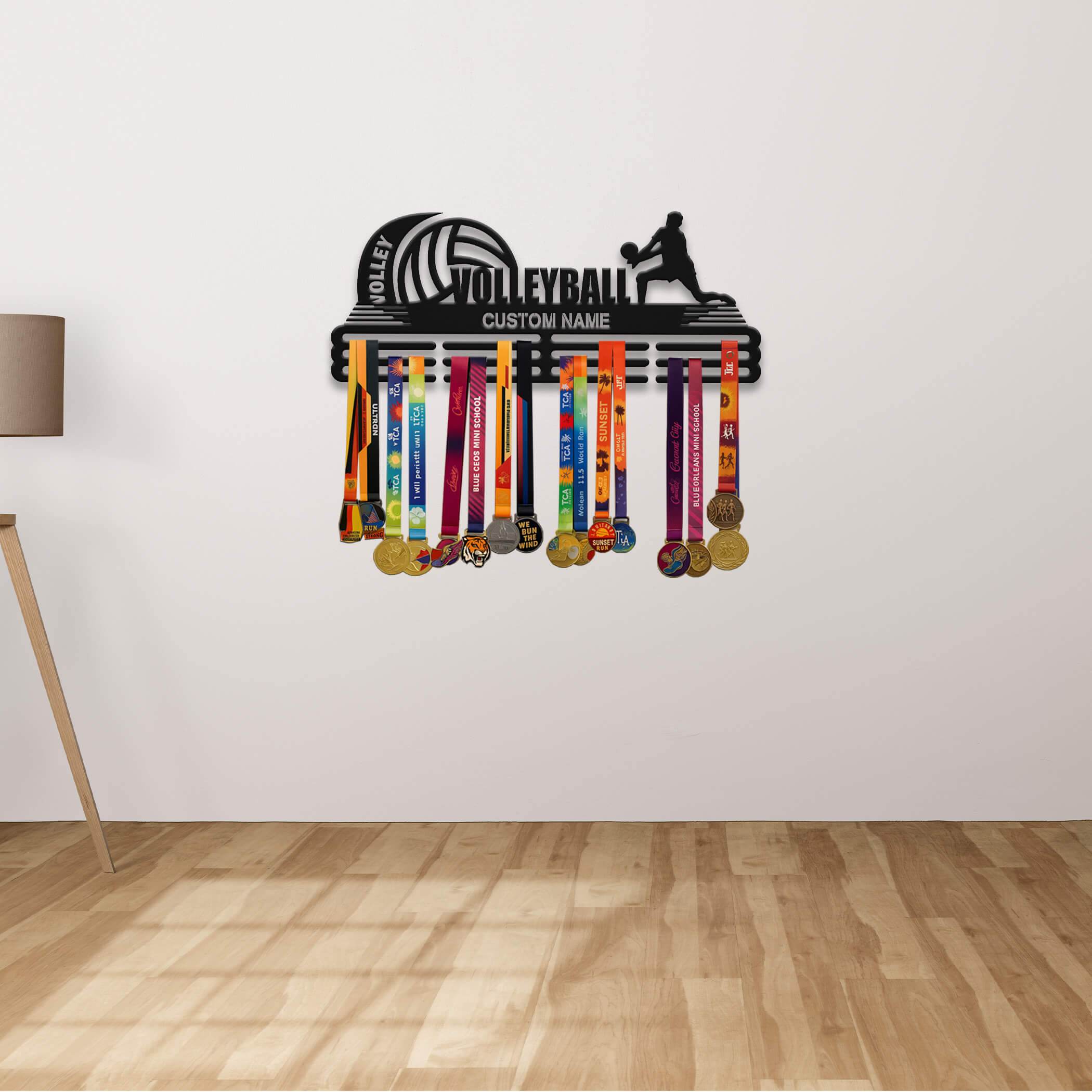 Personalized Volleyball Medal Holder – Stainless Steel Wall Rack for Displaying Awards - Champion Hanger