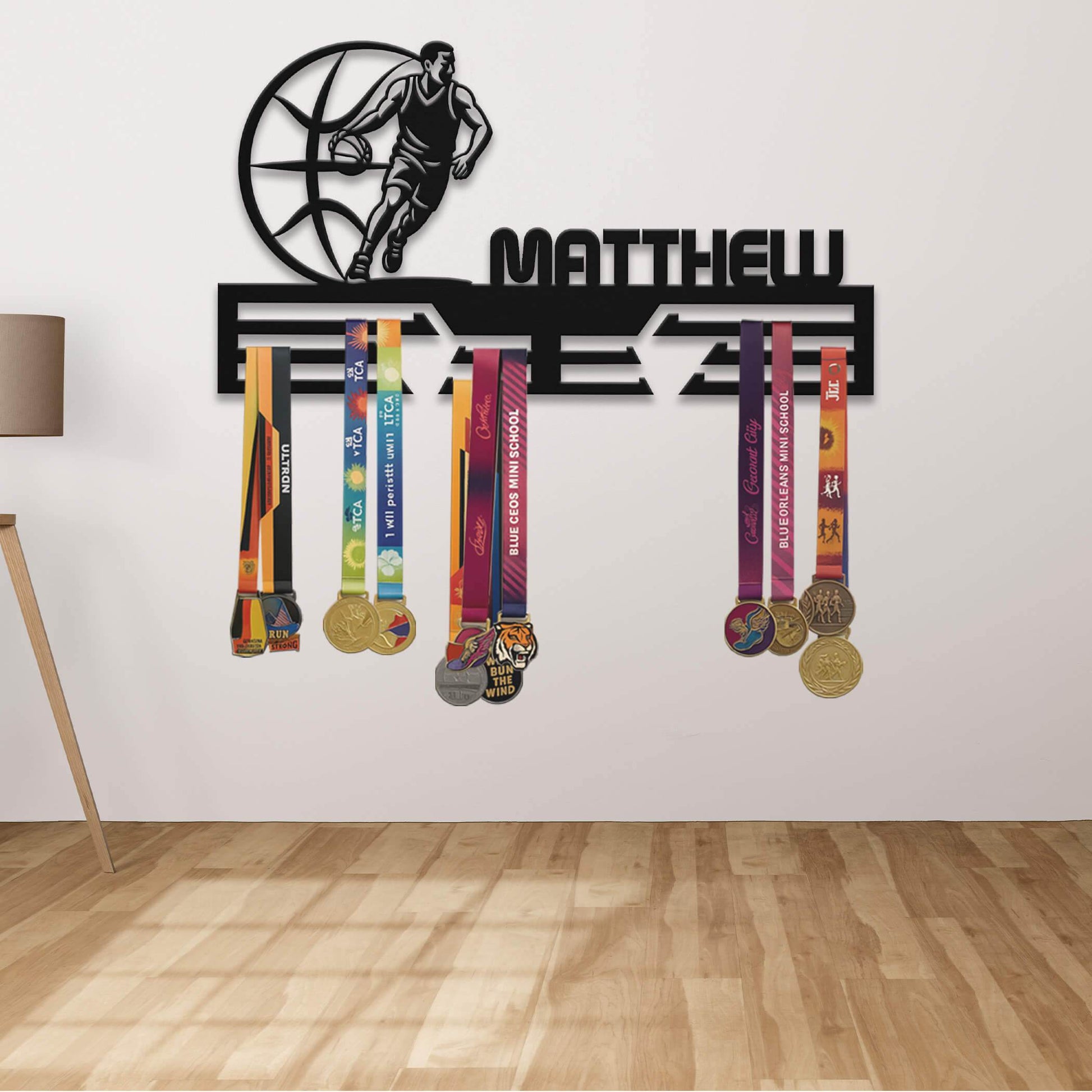 Personalized Basketball Medal Holder – Metal Wall Rack for Displaying Basketball Awards & Gifts - Champion Hanger