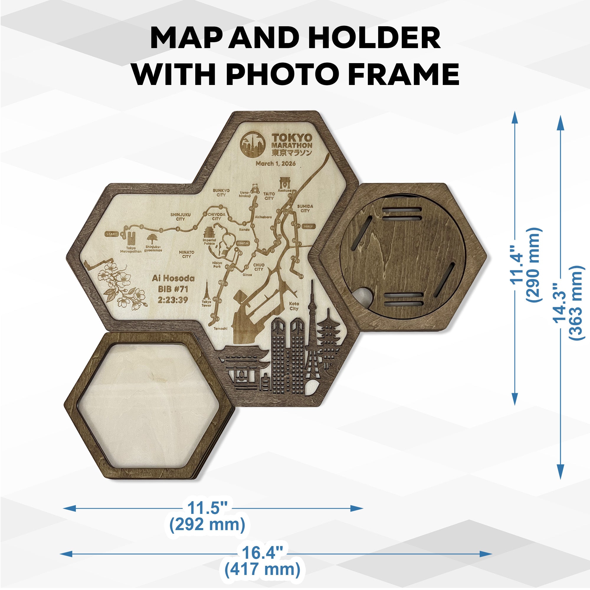 Tokyo Marathon Hexagon Wooden Medal Hanger – Tokyo World Marathon Majors Medal Display