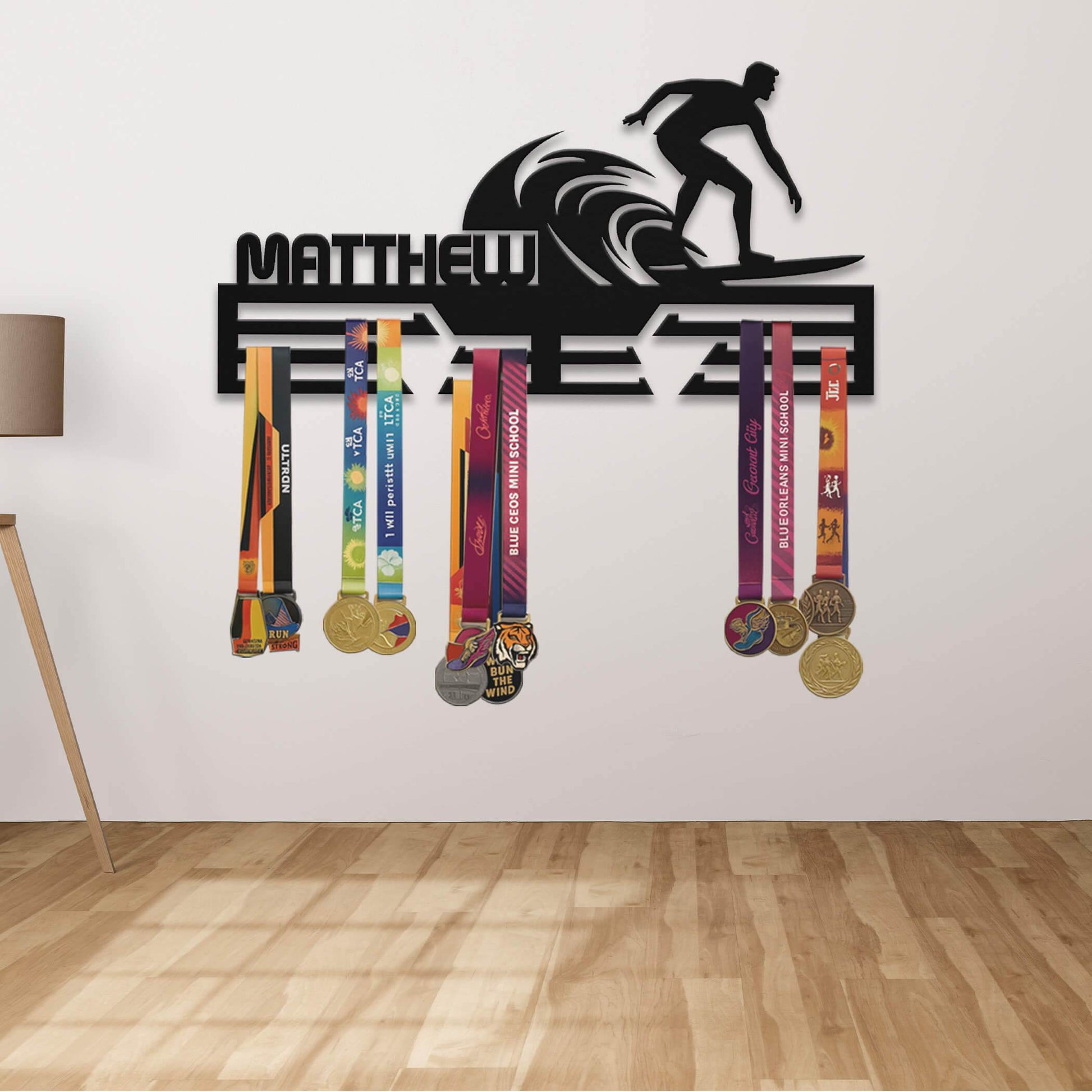 Personalized Stainless Steel Surfing Medal Hanger – Custom Wave Surf Medal Display Rack – Surfer Award Holder & Surfing Gifts - Champion Hanger