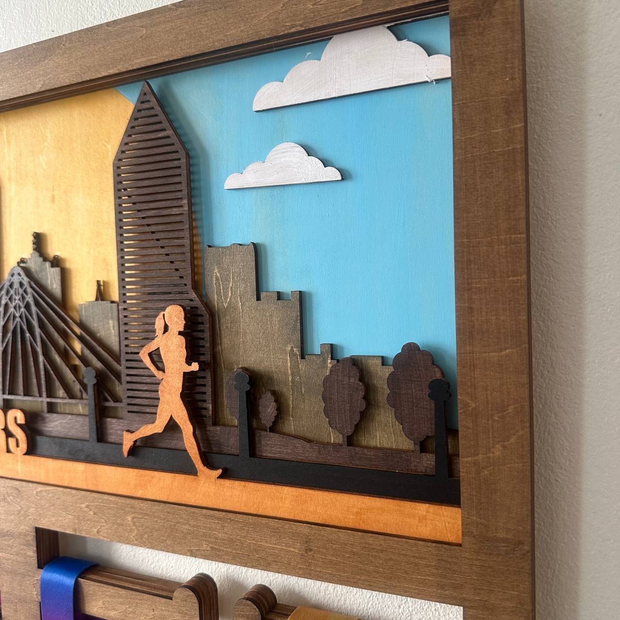 Custom Wooden Medal Hanger for Runners & Cyclists | Dallas City Design | Personalized Display by ChampionHanger