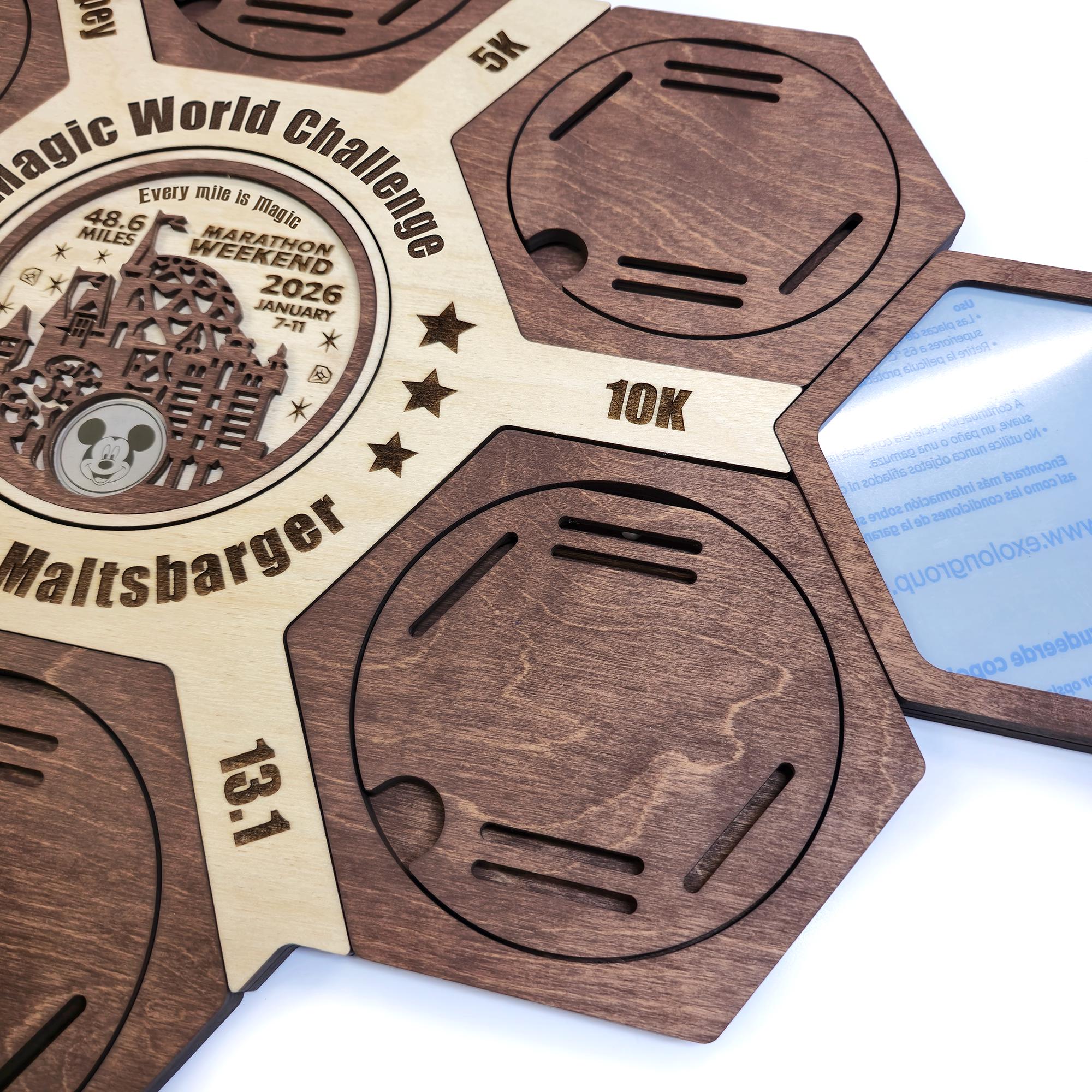 Magic World Marathon Hexagon medal hanger - Running Medal Display