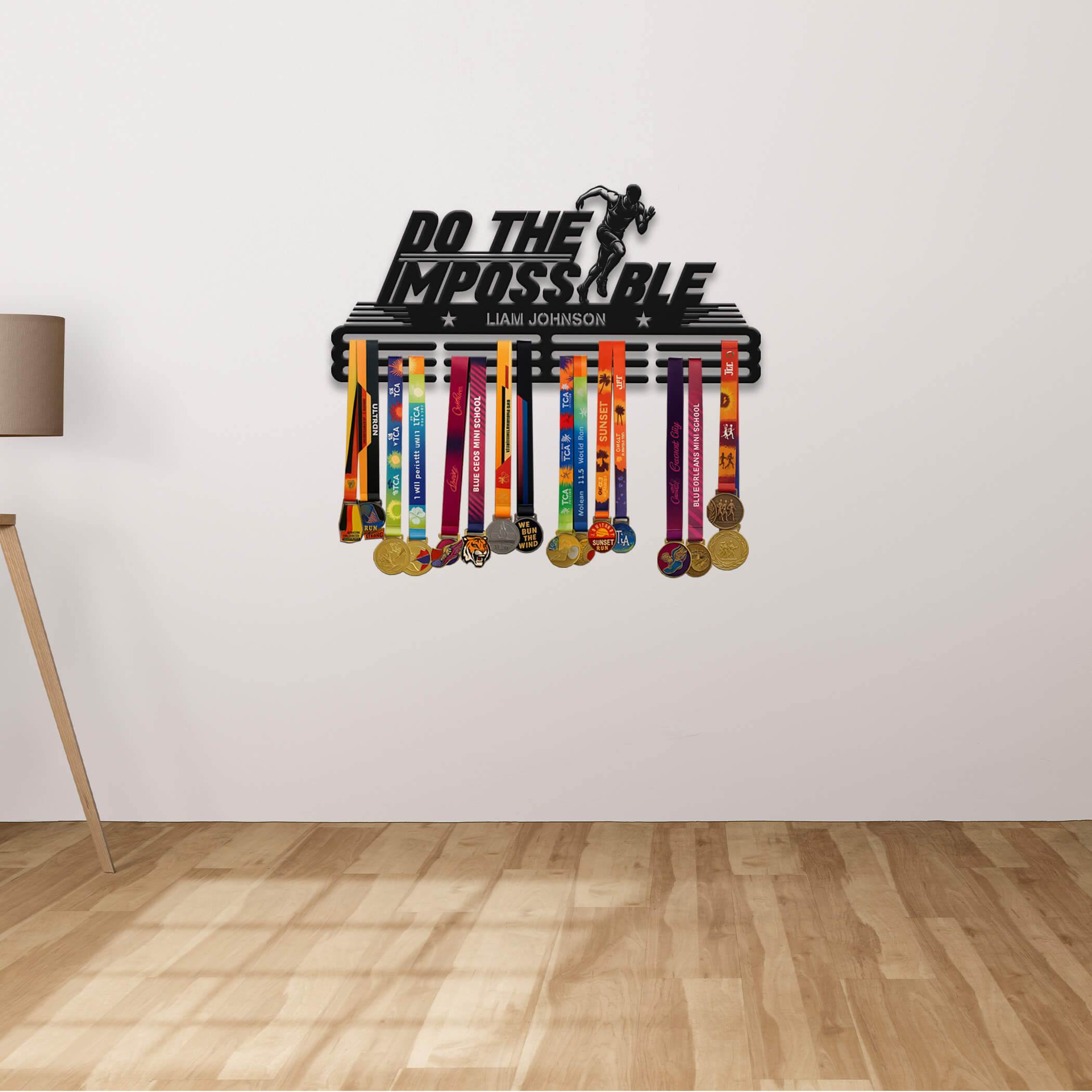 Do the Impossible Medal Hanger – Personalized Metal Medal Holder – Stainless Steel Wall Display Rack for Running Awards - Champion Hanger
