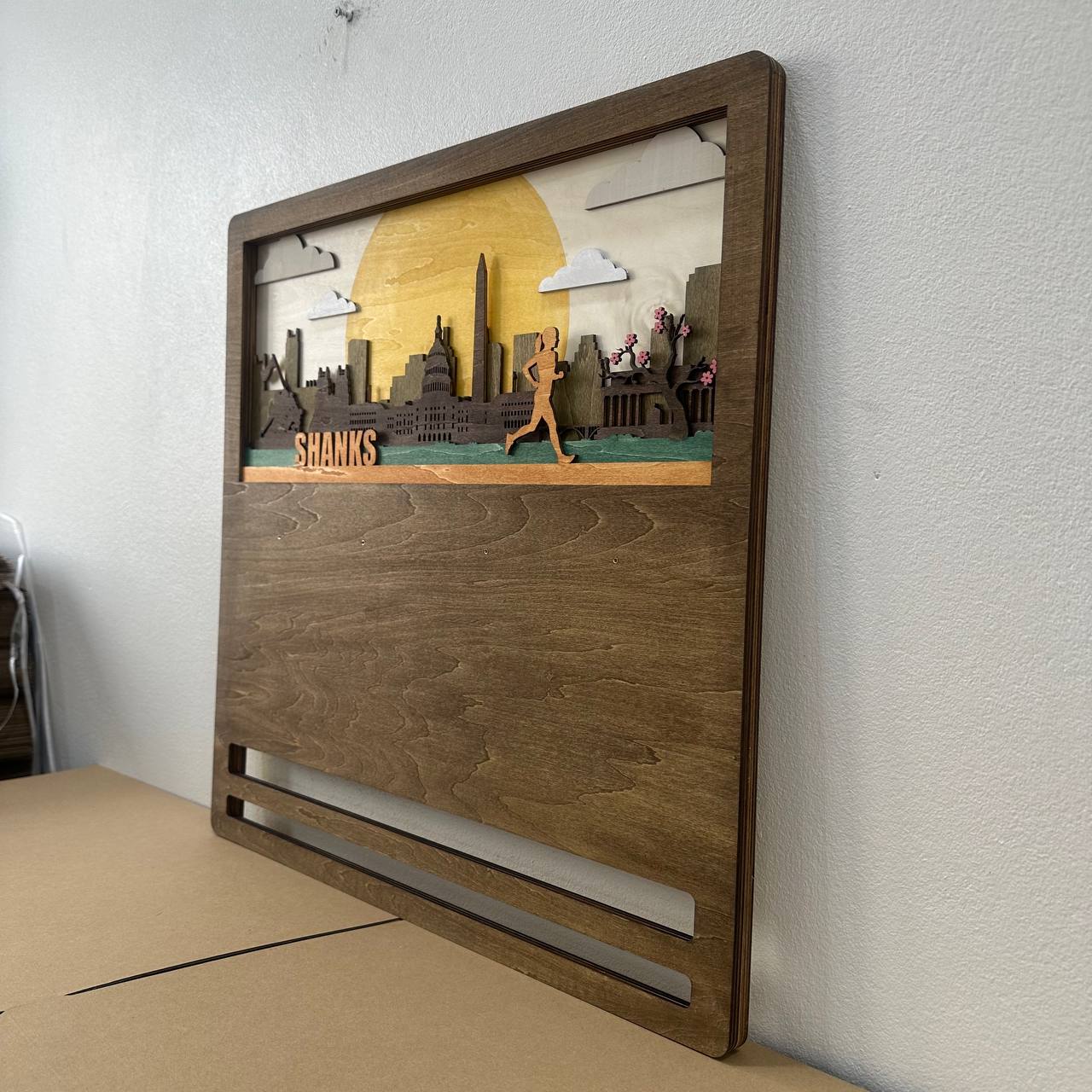 Personalized Wooden Medal Hanger with Washington City Design – Custom Name Running Medal Holder for Runners | Championhanger