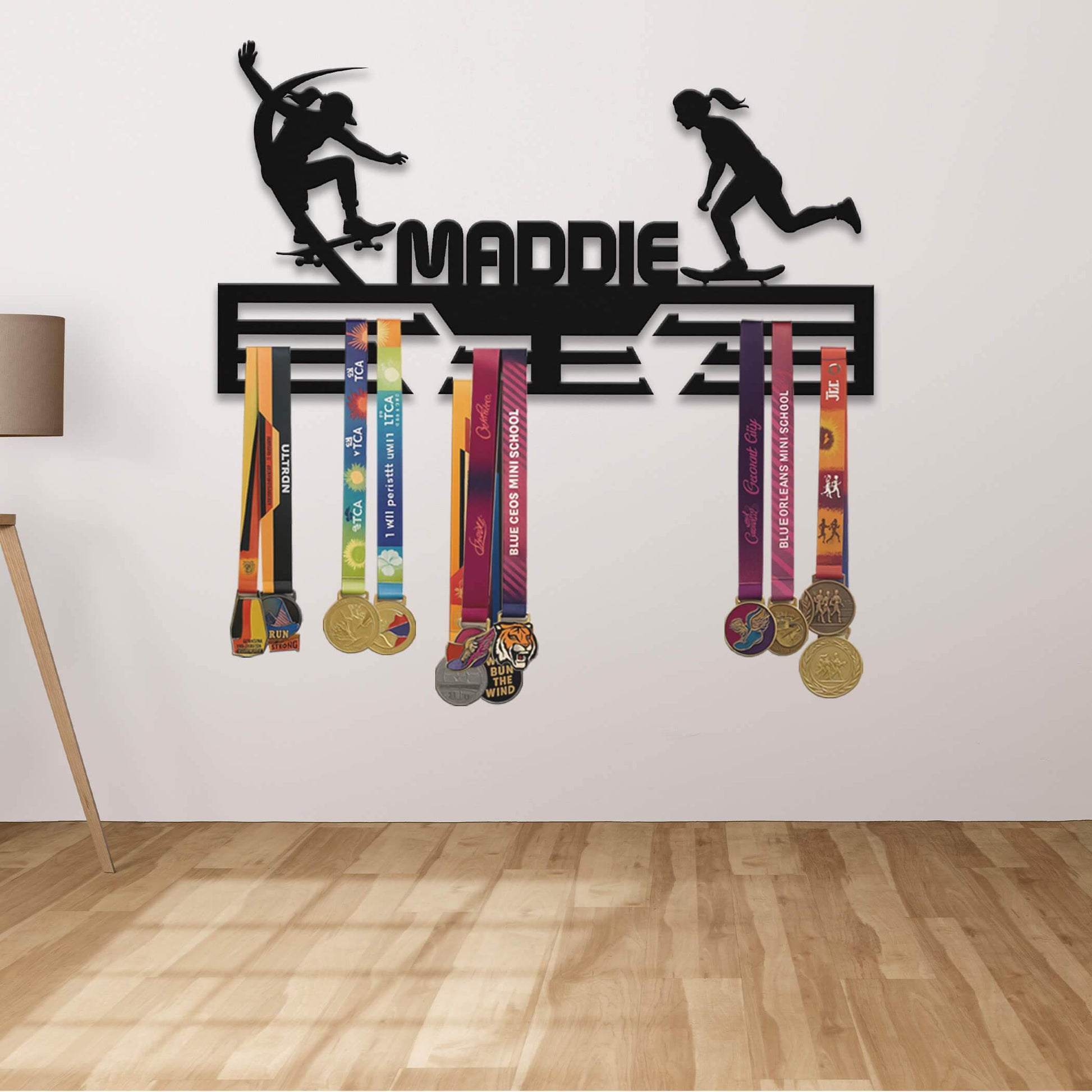 Personalized Skateboarding Medal Rack – Custom Stainless Steel Medal Display for Skater Gifts - Champion Hanger