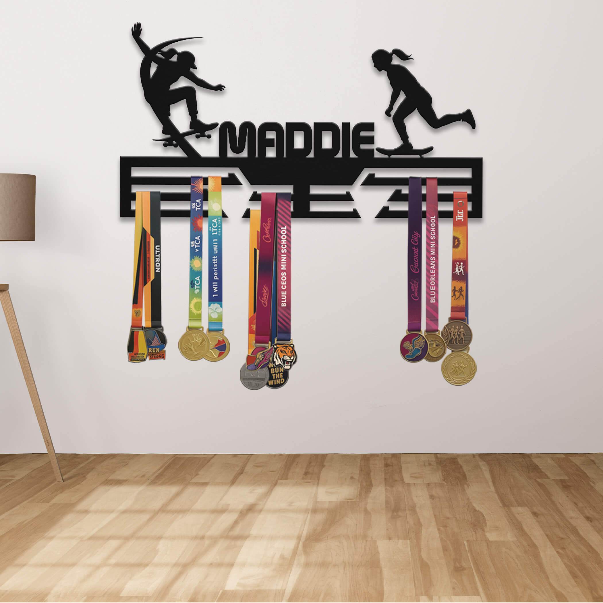 Personalized Skateboarding Medal Rack – Custom Stainless Steel Medal Display for Skater Gifts - Champion Hanger