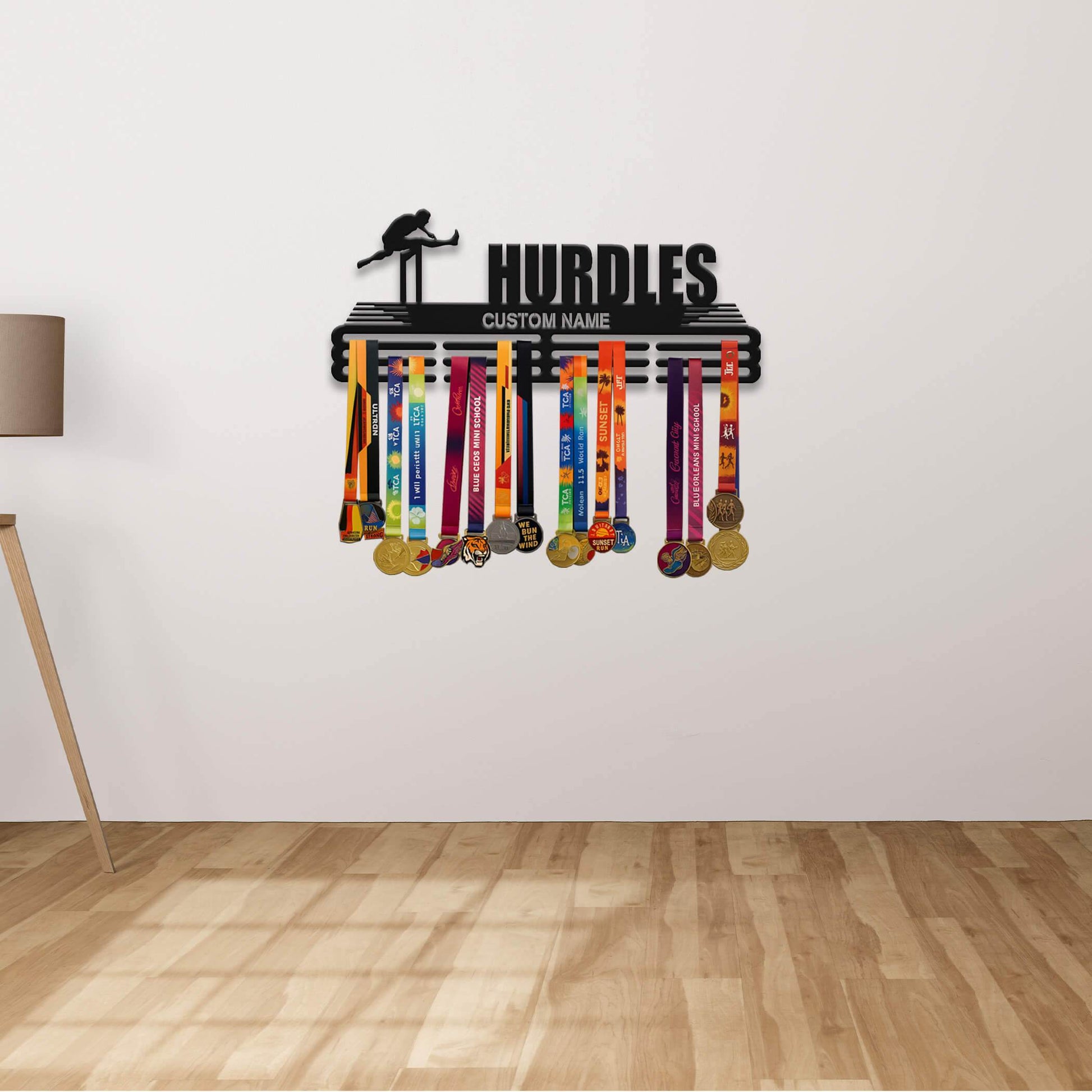 Hurdles Medal Hanger – Personalized Metal Medal Holder – Stainless Steel Wall Display Rack for Track & Field Awards - Champion Hanger