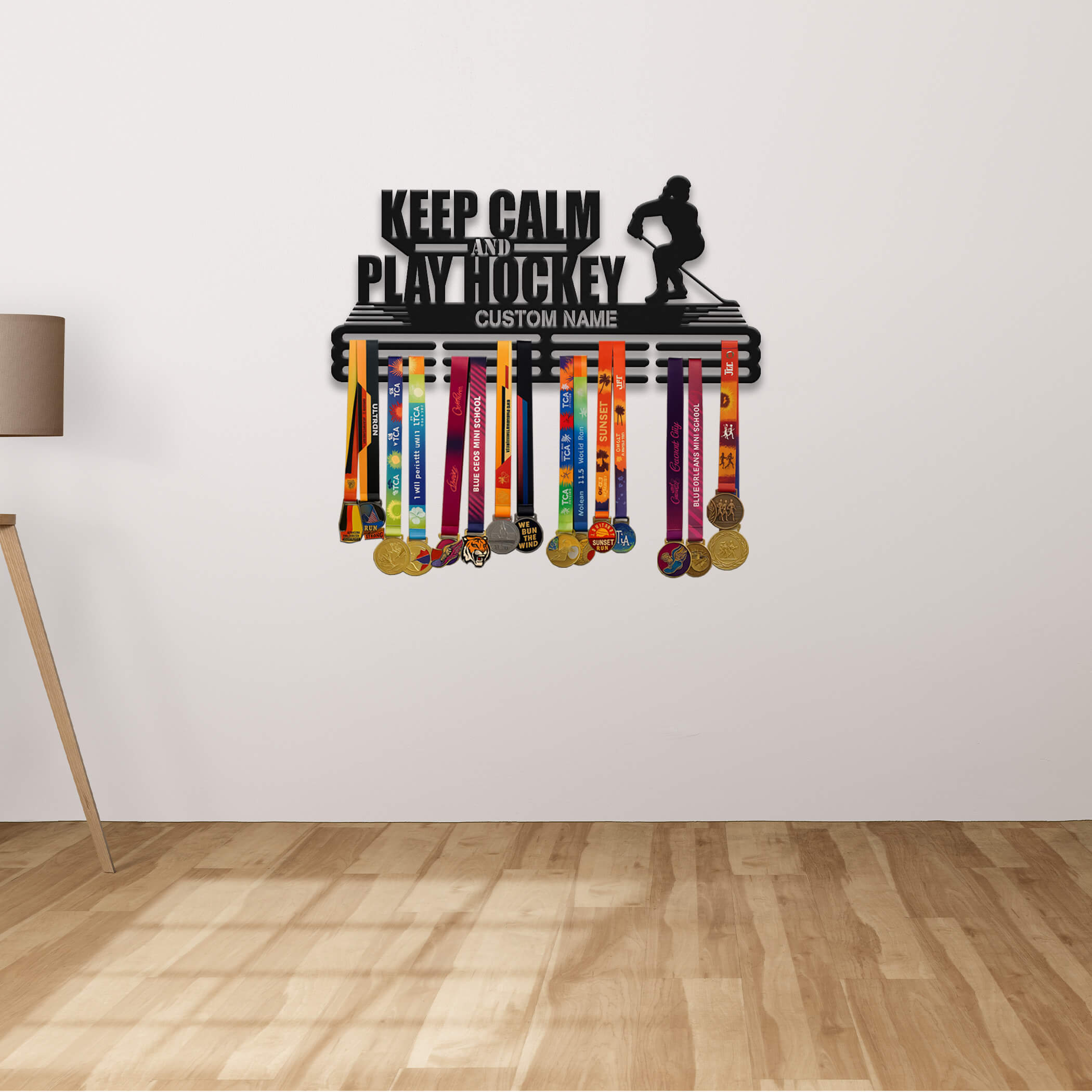 Stainless Steel Ice Hockey Medal Hanger – “Keep Calm and Play Hockey” Quote, Personalized Medal Display for Hockey Players | ChampionHanger