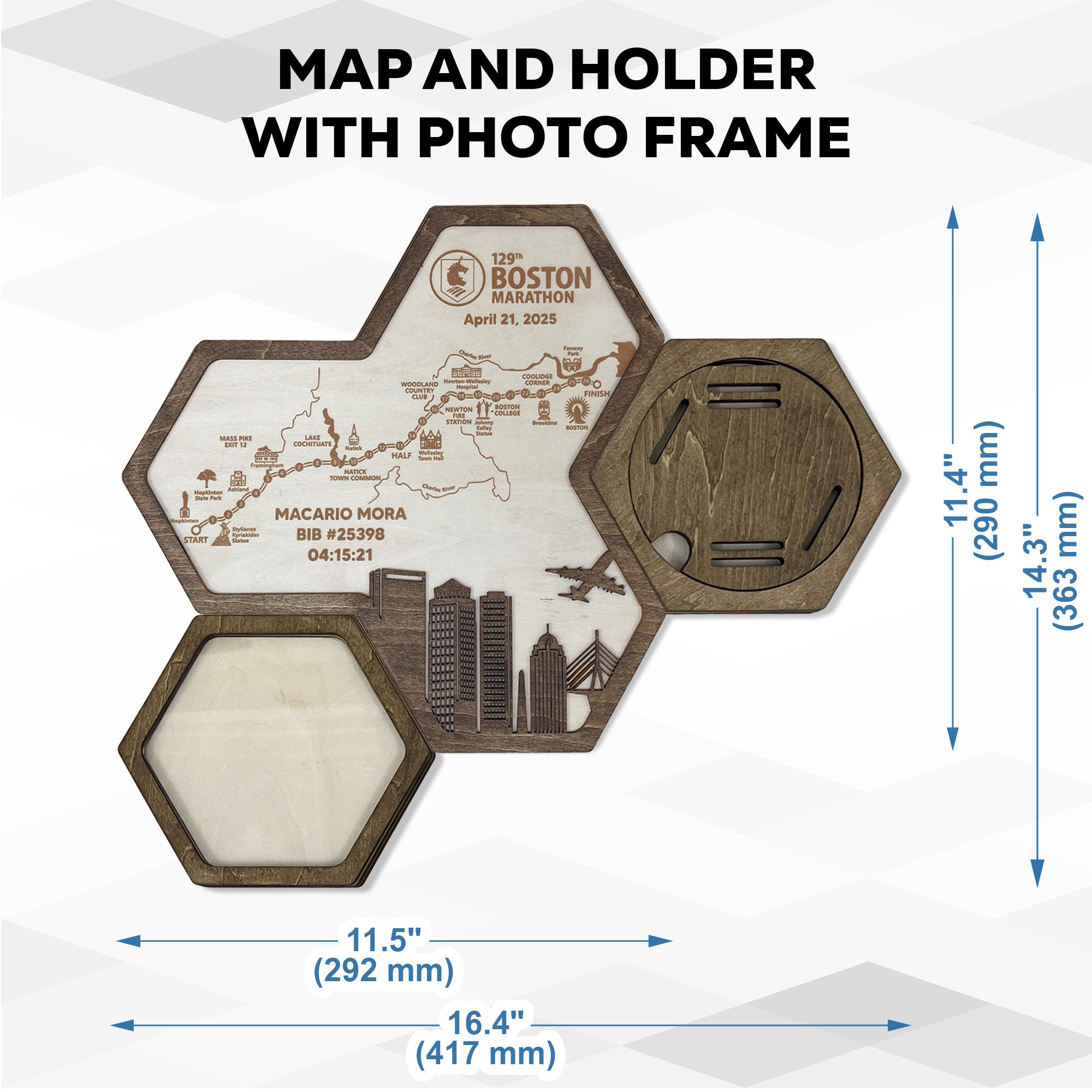 Boston Marathon Hexagon Wooden Medal Hanger – World Marathon Majors Medal Display