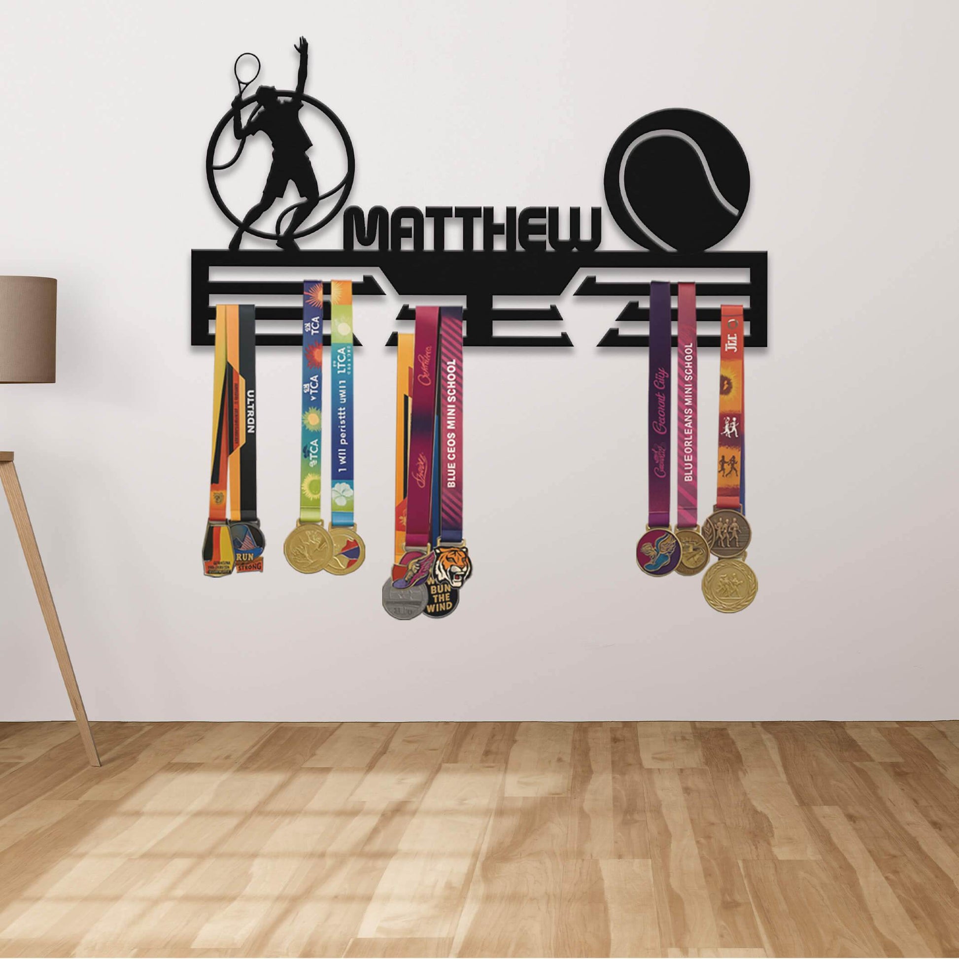 Personalized Tennis Medal Hanger – Stainless Steel Medal Display Rack – Custom Wall Holder for Tennis Awards and Gifts - Champion Hanger