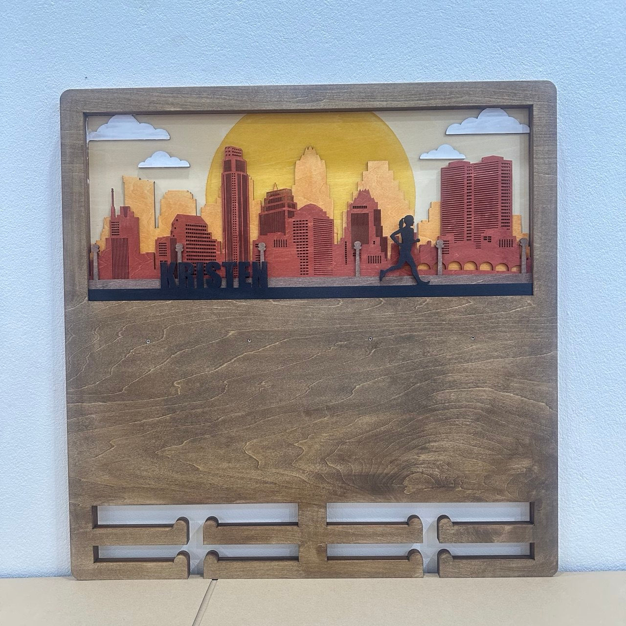 Custom Wooden Medal Hanger for Runners & Cyclists | Austin City Design | Personalized Display by ChampionHanger