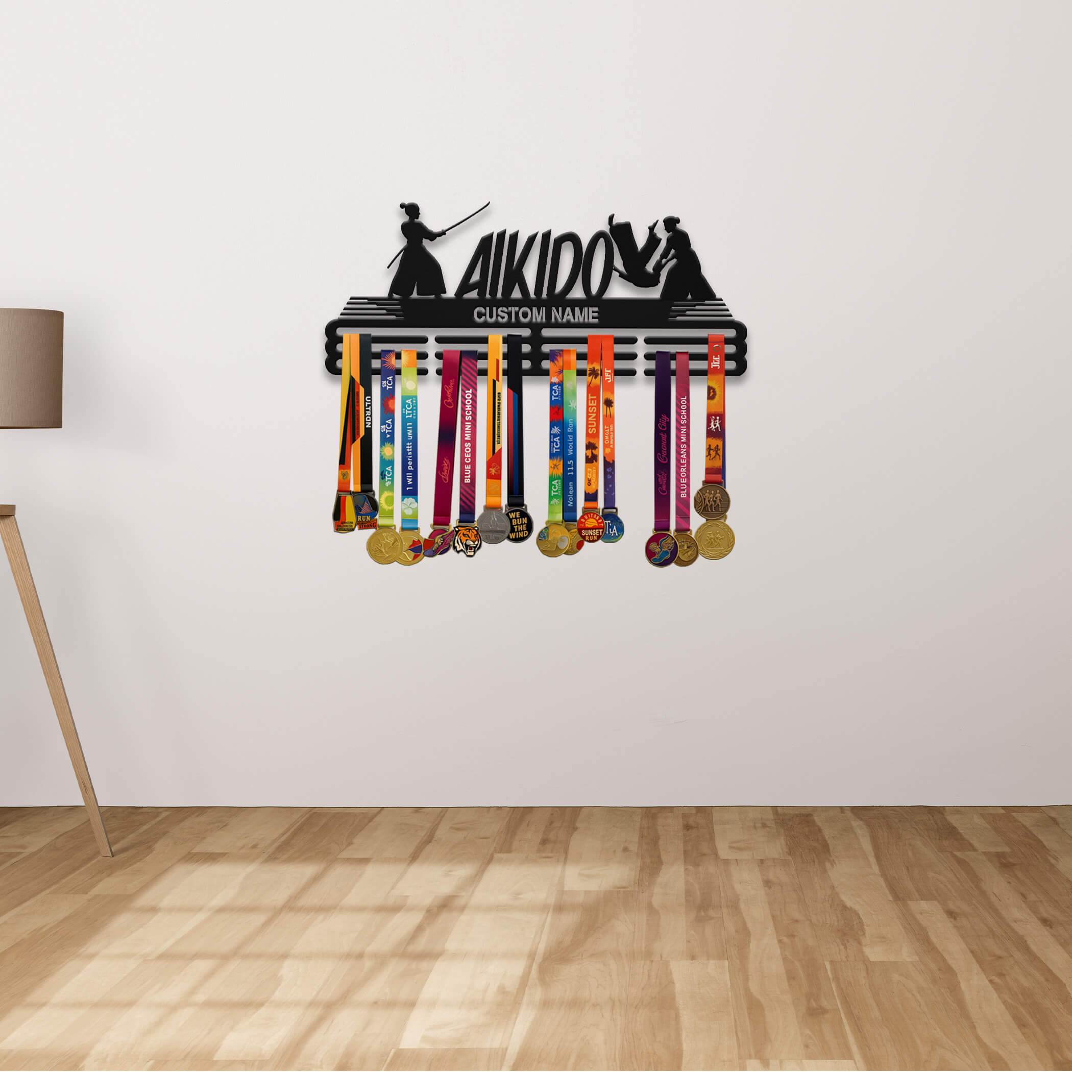 Personalized Aikido Medal Holder – Stainless Steel Wall Rack for Displaying Aikido Awards - Champion Hanger