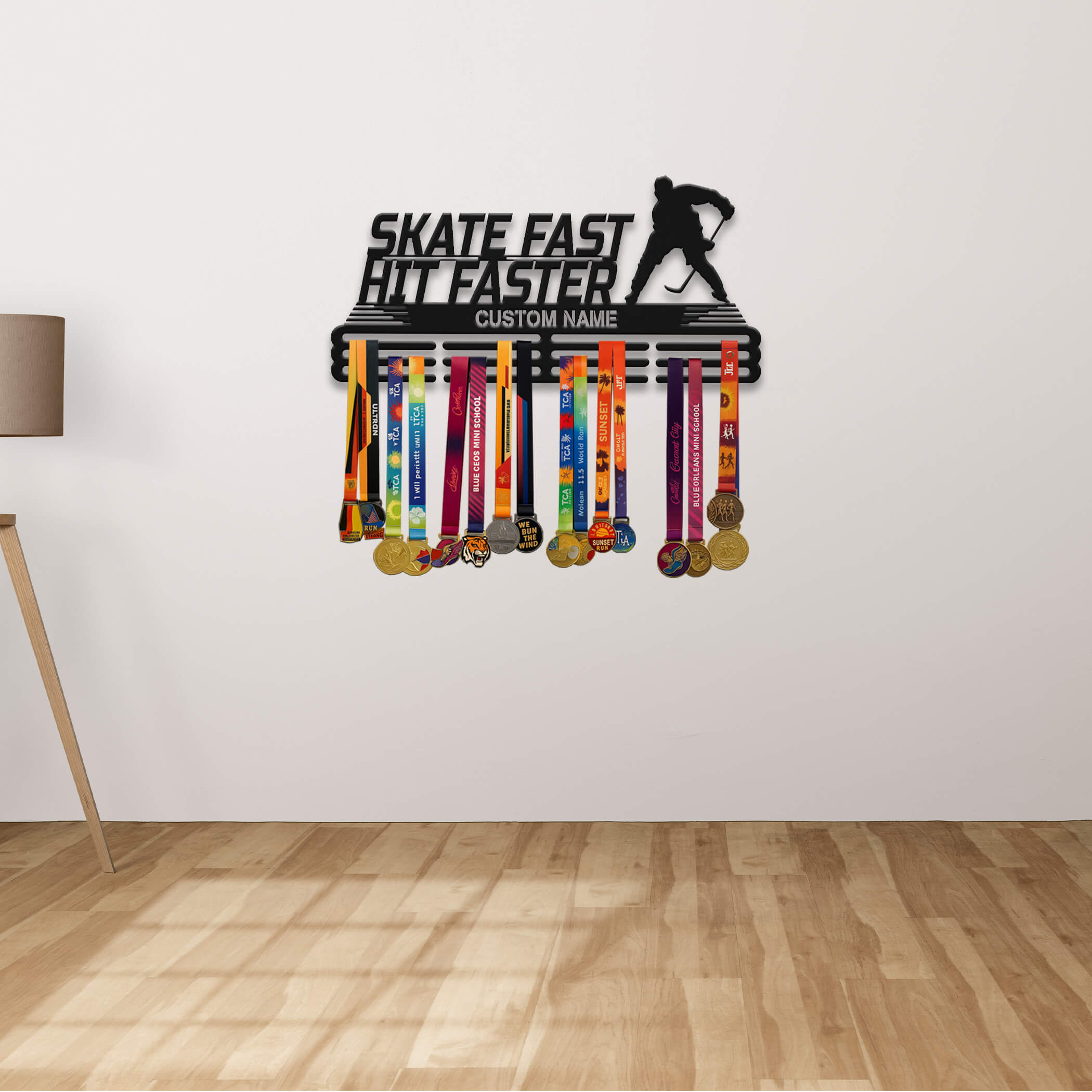 Personalized Stainless Steel Ice Hockey Medal Hanger – “Skate Fast, Hit Faster” Custom Name | Championhanger
