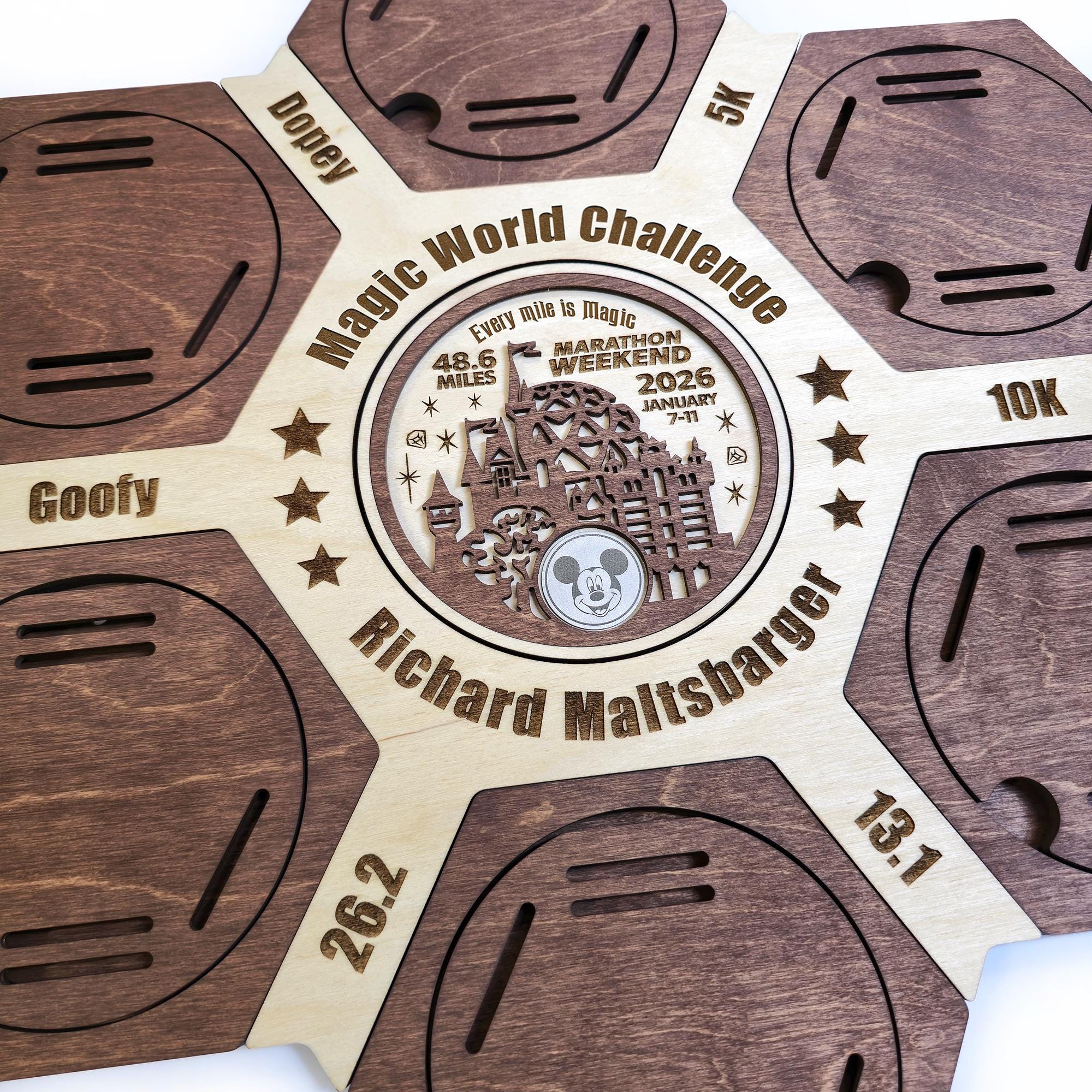 Magic World Marathon Hexagon medal hanger - Running Medal Display