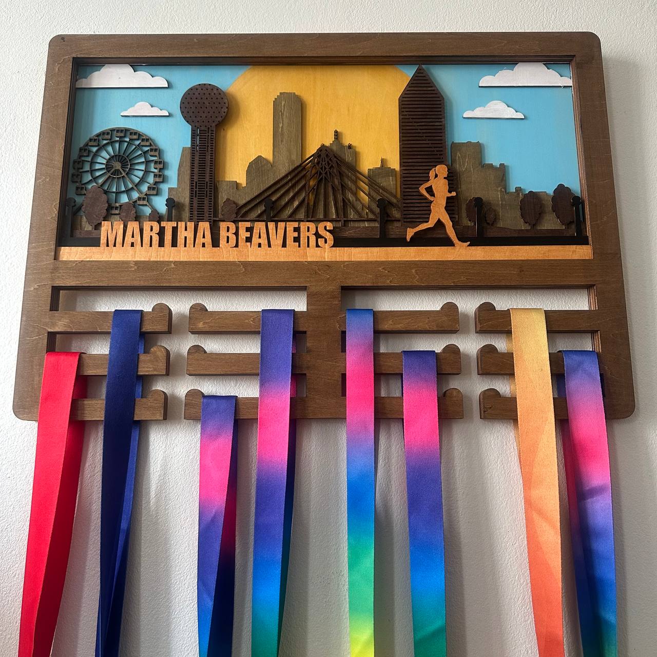 Custom Wooden Medal Hanger for Runners & Cyclists | Dallas City Design | Personalized Display by ChampionHanger