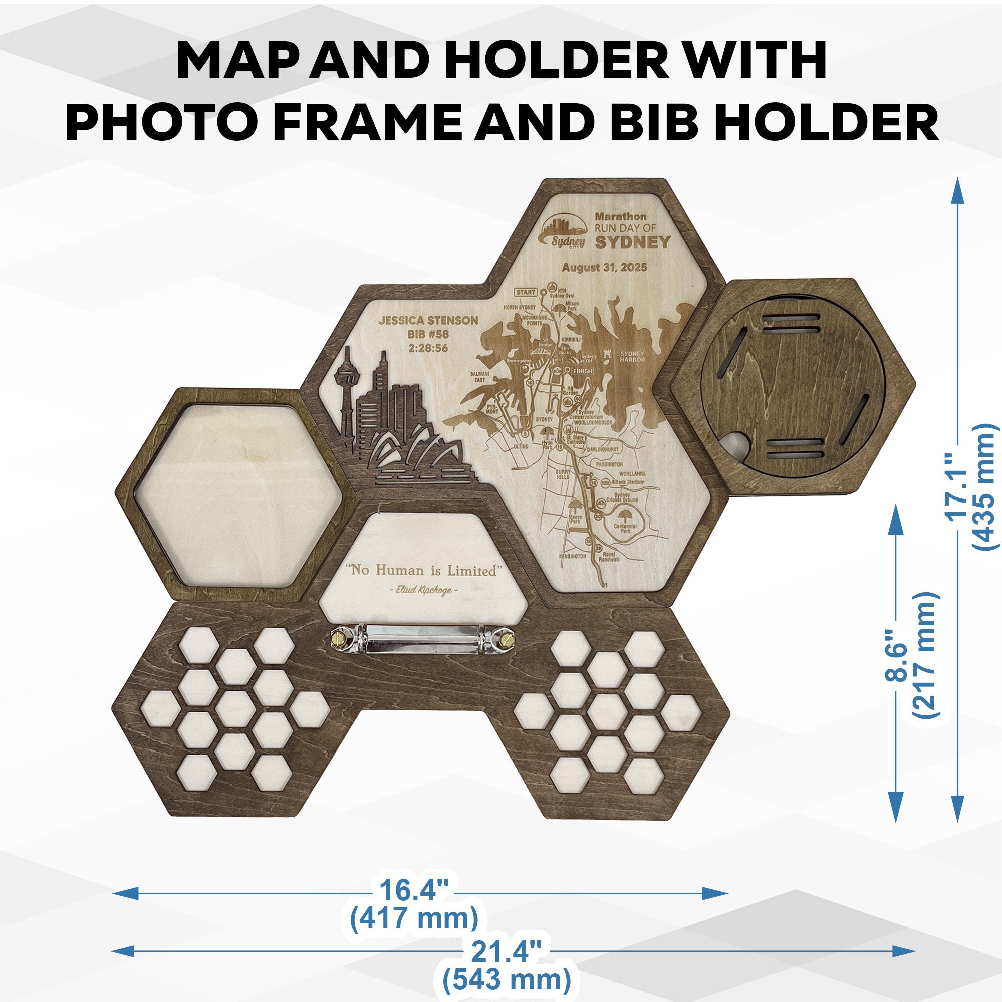 Sydney Marathon Hexagon Wooden Medal Hanger – Sydney World Marathon Majors Medal Display