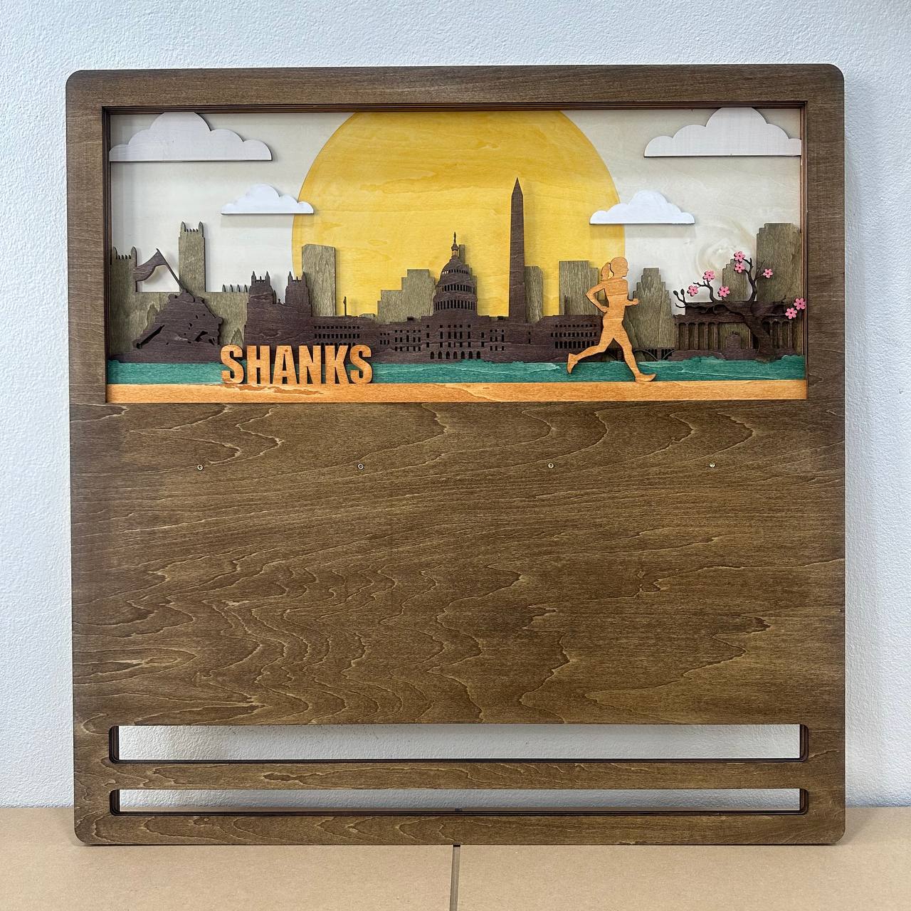 Personalized Wooden Medal Hanger with Washington City Design – Custom Name Running Medal Holder for Runners | Championhanger