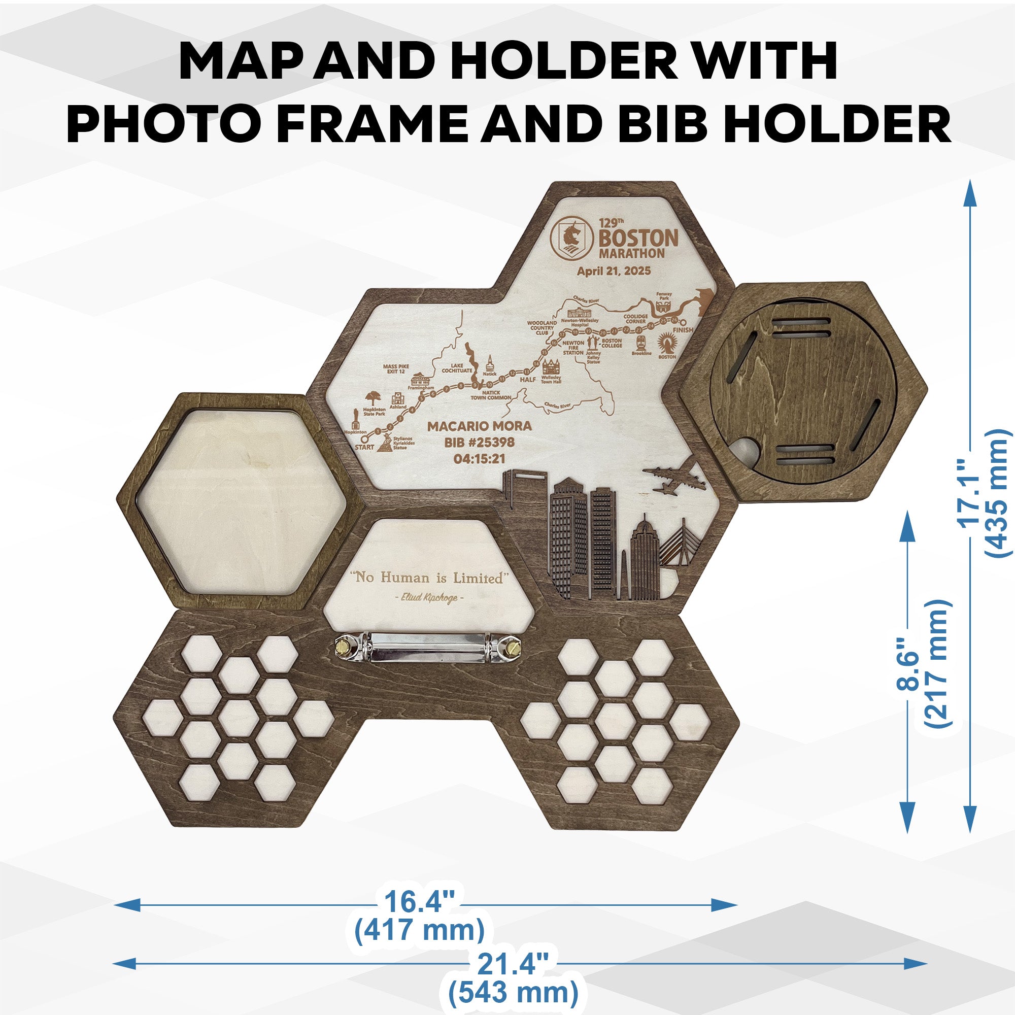 Boston Marathon Hexagon Wooden Medal Hanger – World Marathon Majors Medal Display