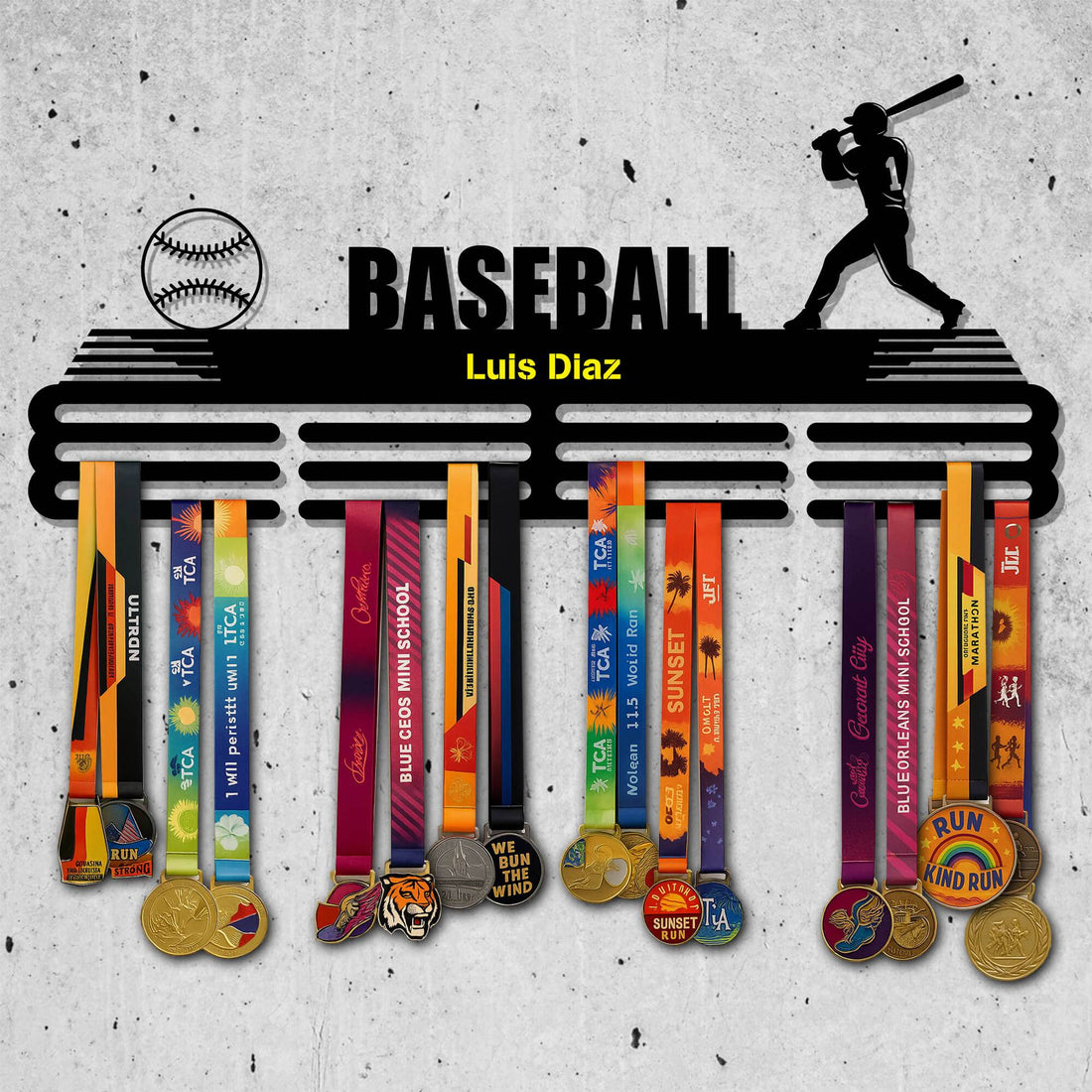 Personalized Baseball Medal Rack – Batter Silhouette – Stainless Steel Display Rack - Champion Hanger