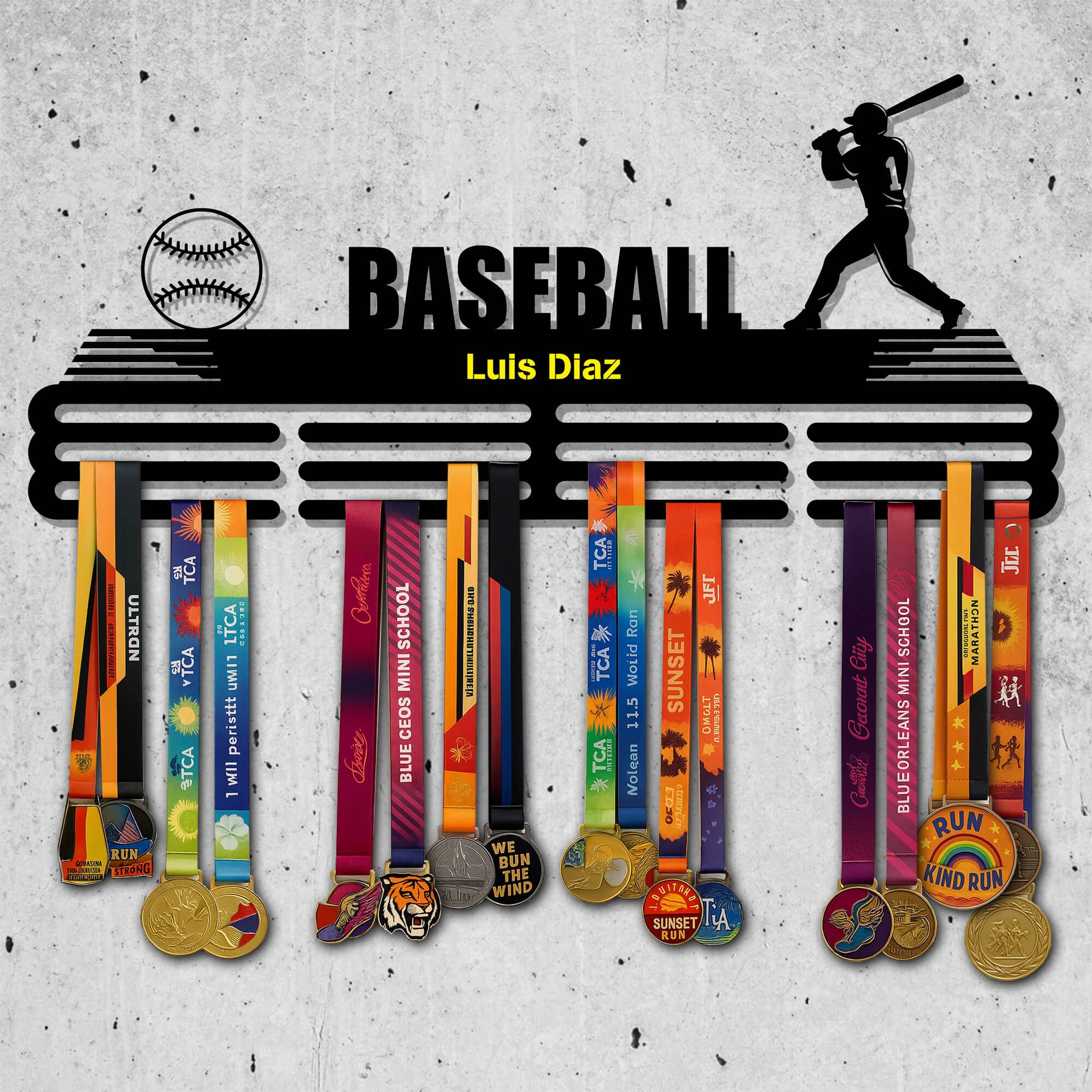 Personalized Baseball Medal Rack – Batter Silhouette – Stainless Steel Display Rack - Champion Hanger