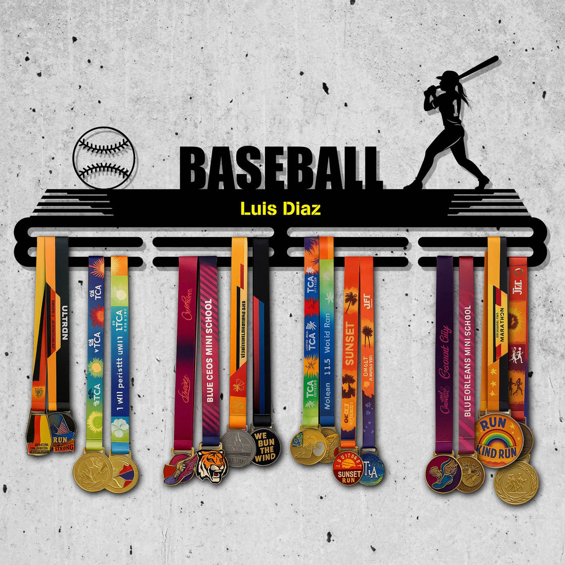 Personalized Baseball Medal Rack – Batter Silhouette – Stainless Steel Display Rack - Champion Hanger