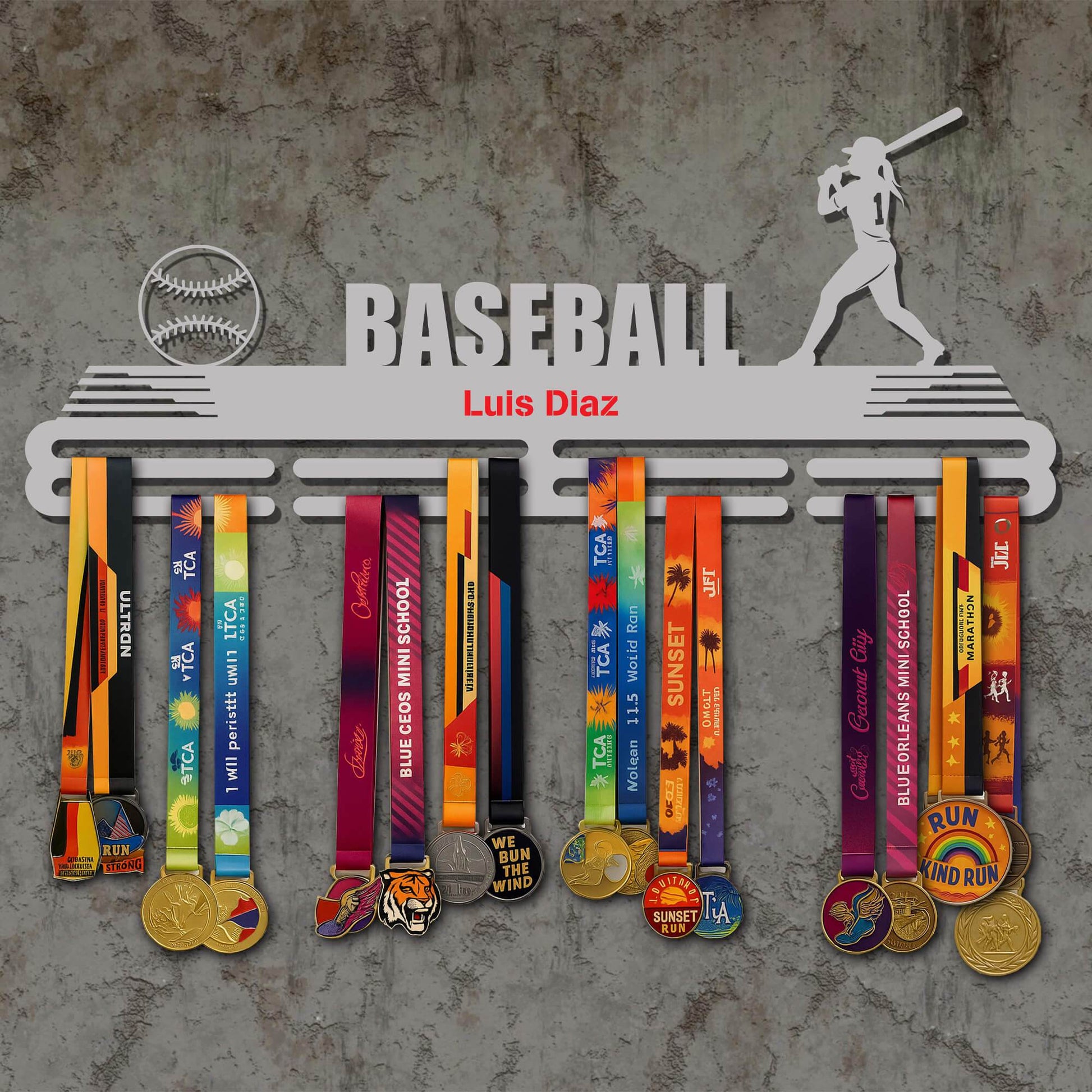 Personalized Baseball Medal Rack – Batter Silhouette – Stainless Steel Display Rack - Champion Hanger