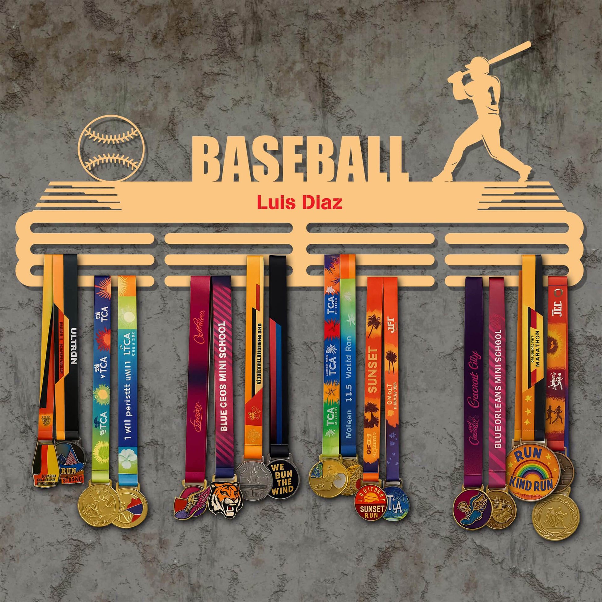 Personalized Baseball Medal Rack – Batter Silhouette – Stainless Steel Display Rack - Champion Hanger