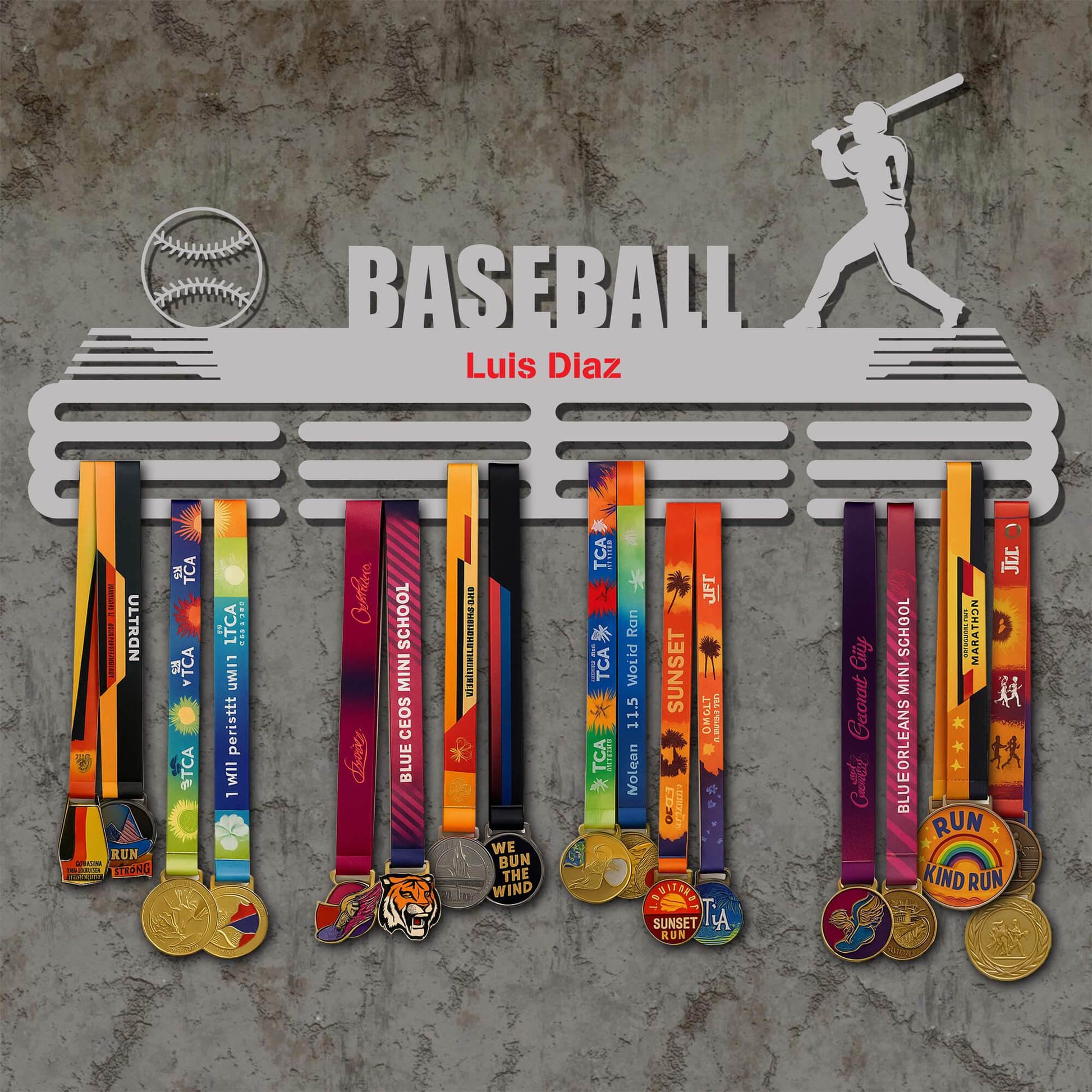 Personalized Baseball Medal Rack – Batter Silhouette – Stainless Steel Display Rack - Champion Hanger
