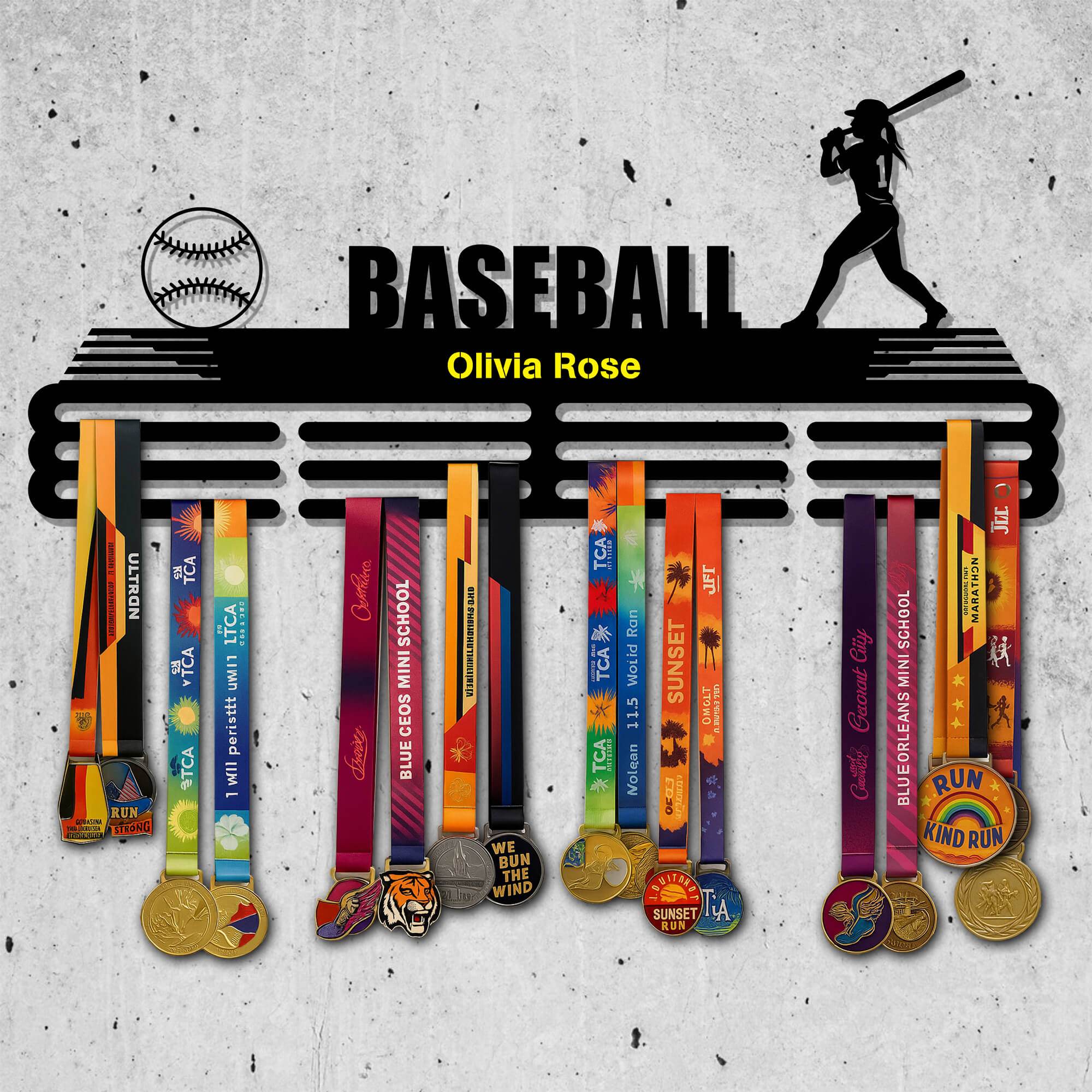 Personalized Baseball Medal Rack – Batter Silhouette – Stainless Steel Display Rack - Champion Hanger