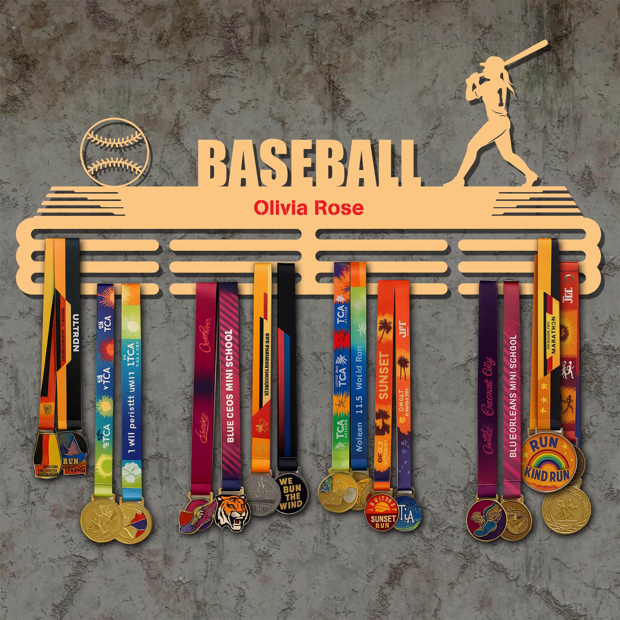 Personalized Baseball Medal Rack – Batter Silhouette – Stainless Steel Display Rack - Champion Hanger