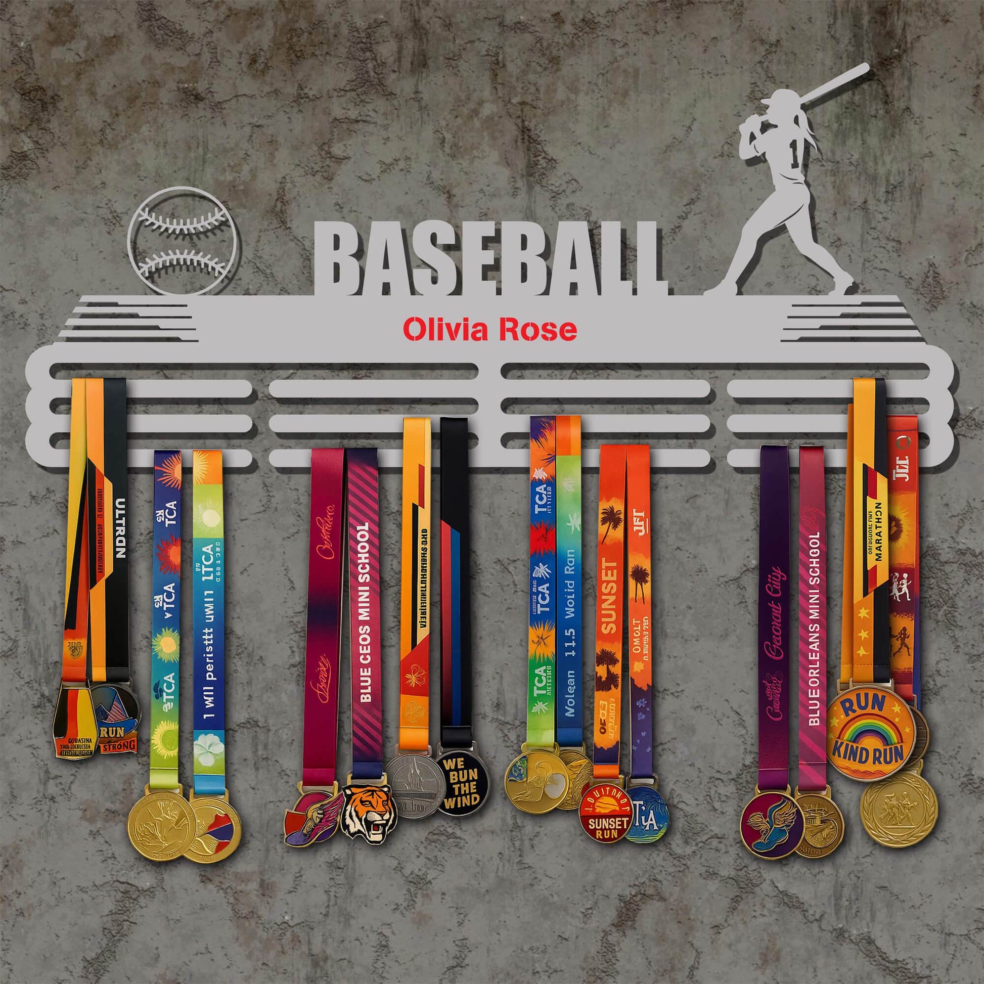 Personalized Baseball Medal Rack – Batter Silhouette – Stainless Steel Display Rack - Champion Hanger