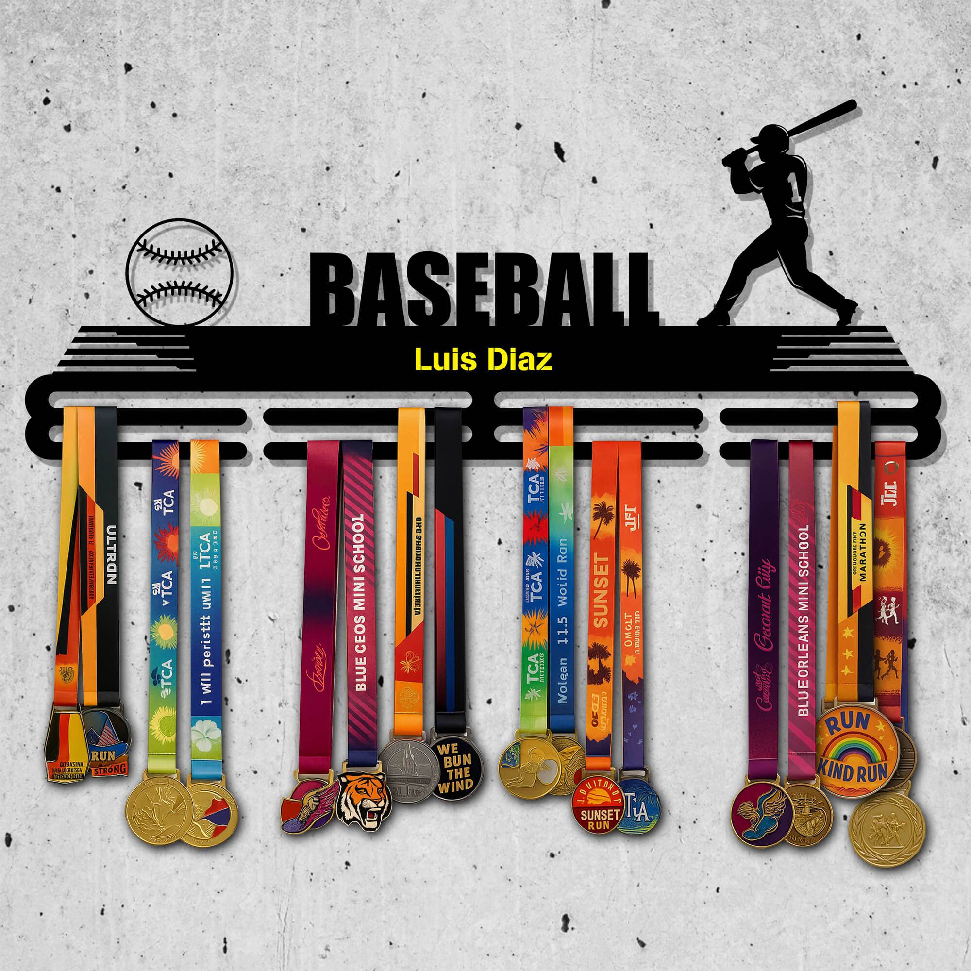 Personalized Baseball Medal Rack – Batter Silhouette – Stainless Steel Display Rack - Champion Hanger