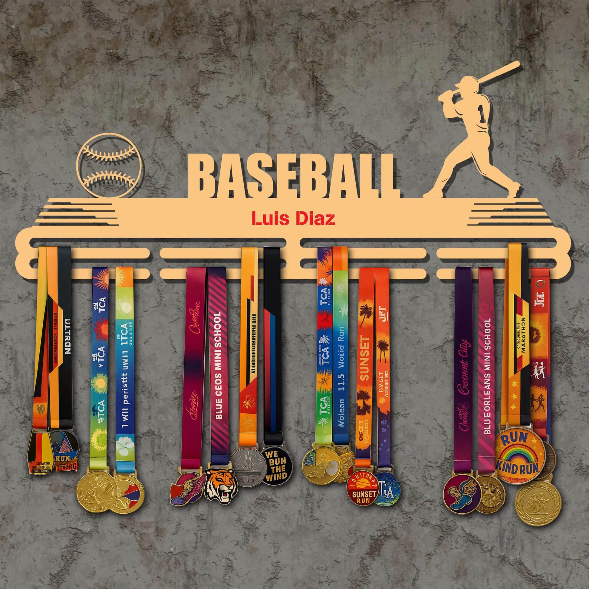 Personalized Baseball Medal Rack – Batter Silhouette – Stainless Steel Display Rack - Champion Hanger