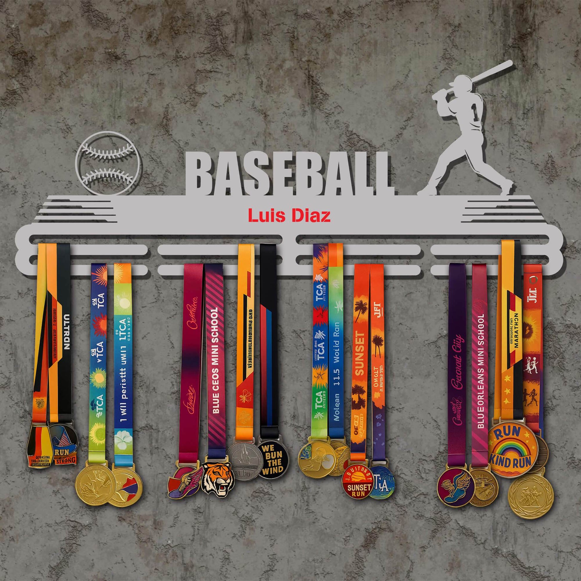 Personalized Baseball Medal Rack – Batter Silhouette – Stainless Steel Display Rack - Champion Hanger
