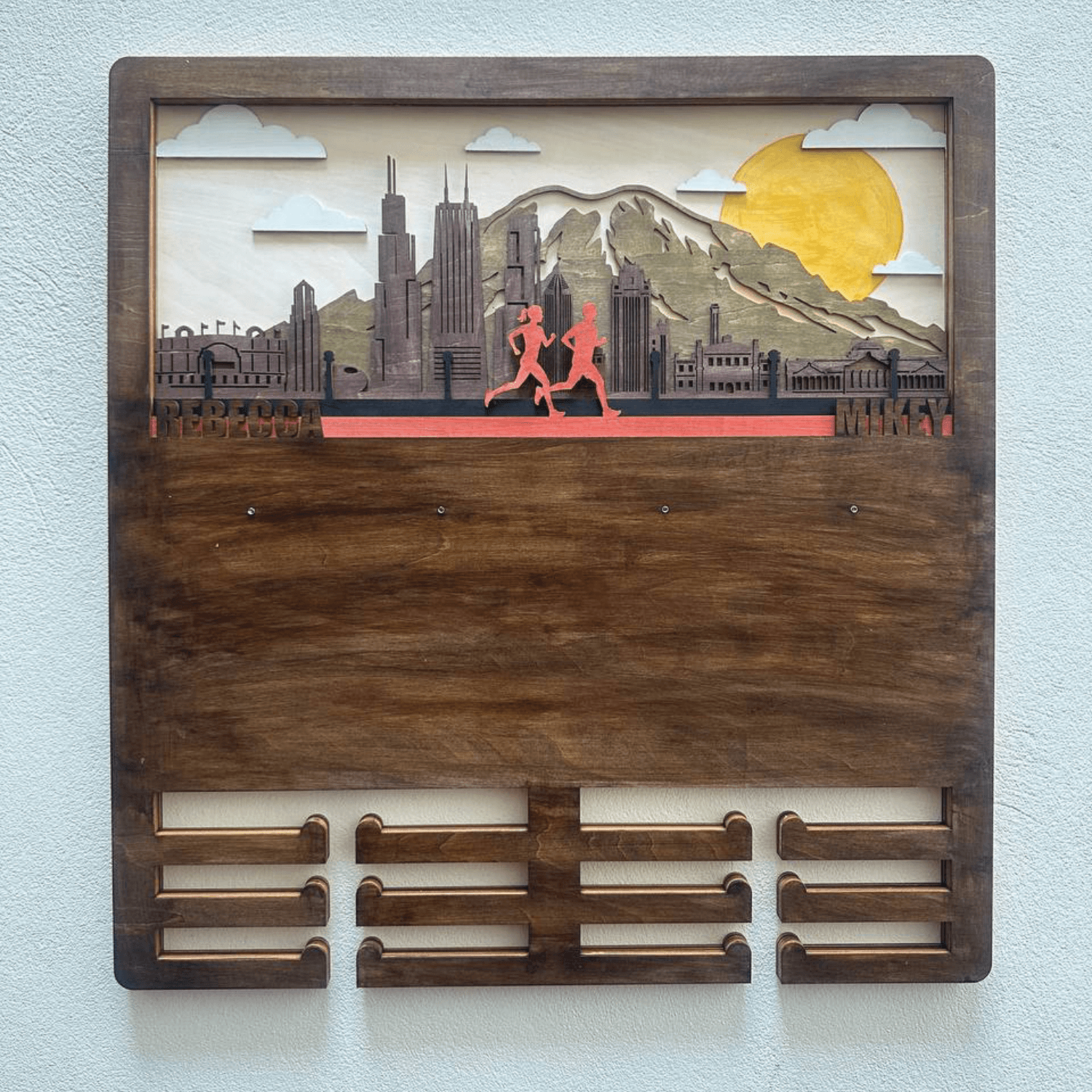 Chicago Running & Cycling Wooden Medal Hanger – Personalized Medal Display for Runners & Cyclists | Championhanger