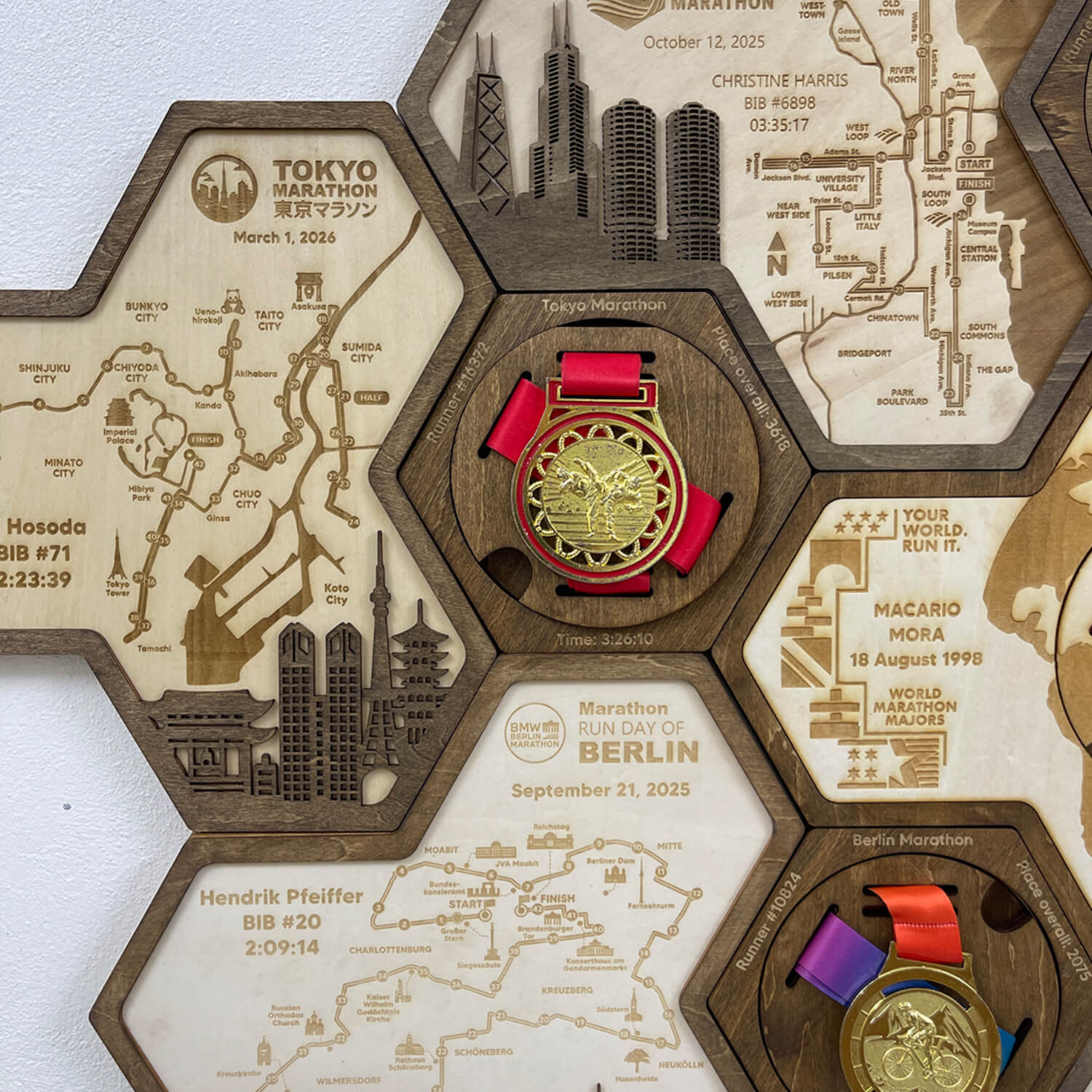 World Marathon Majors Six Star Finisher Wooden Medal Hanger