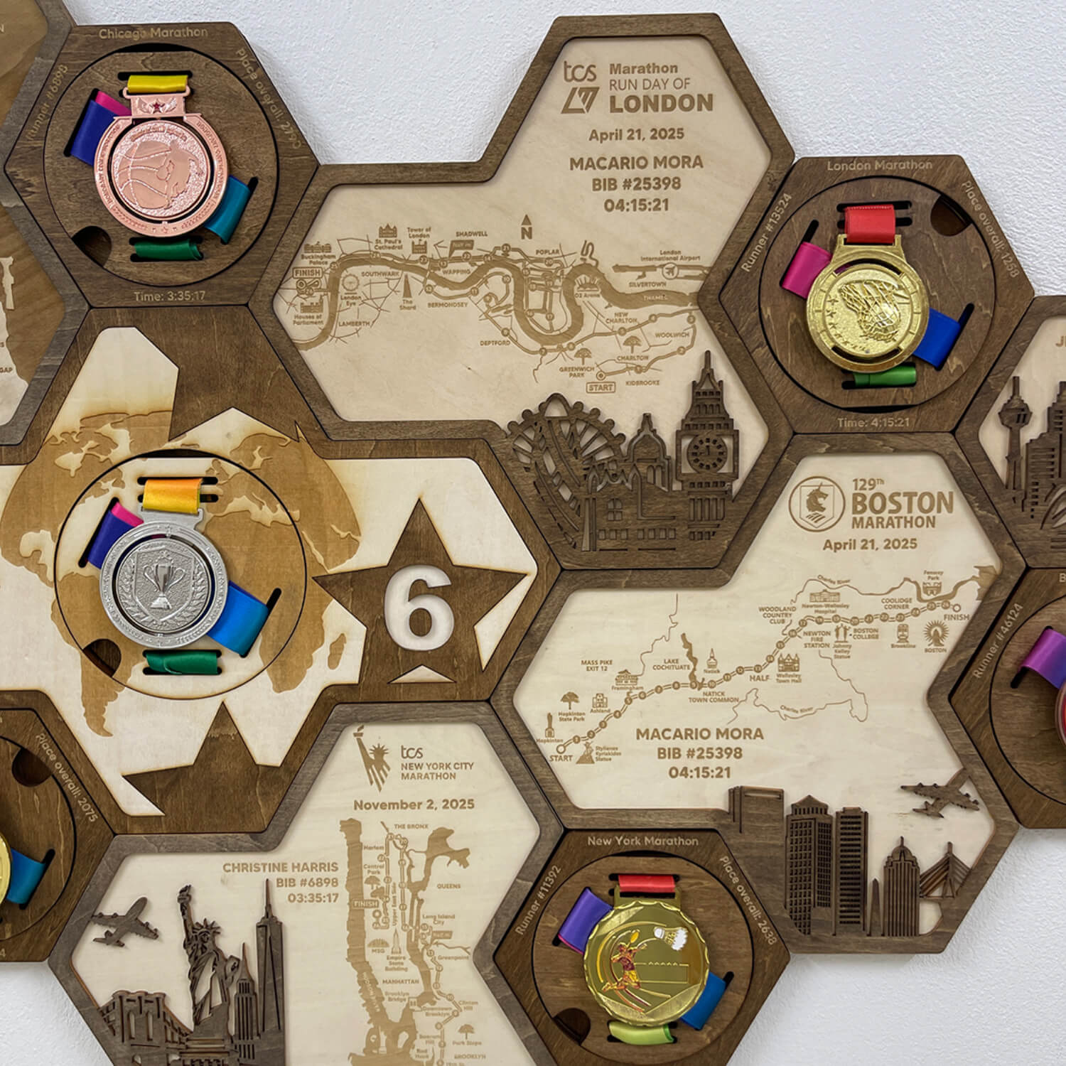 World Marathon Majors Six Star Finisher Wooden Medal Hanger