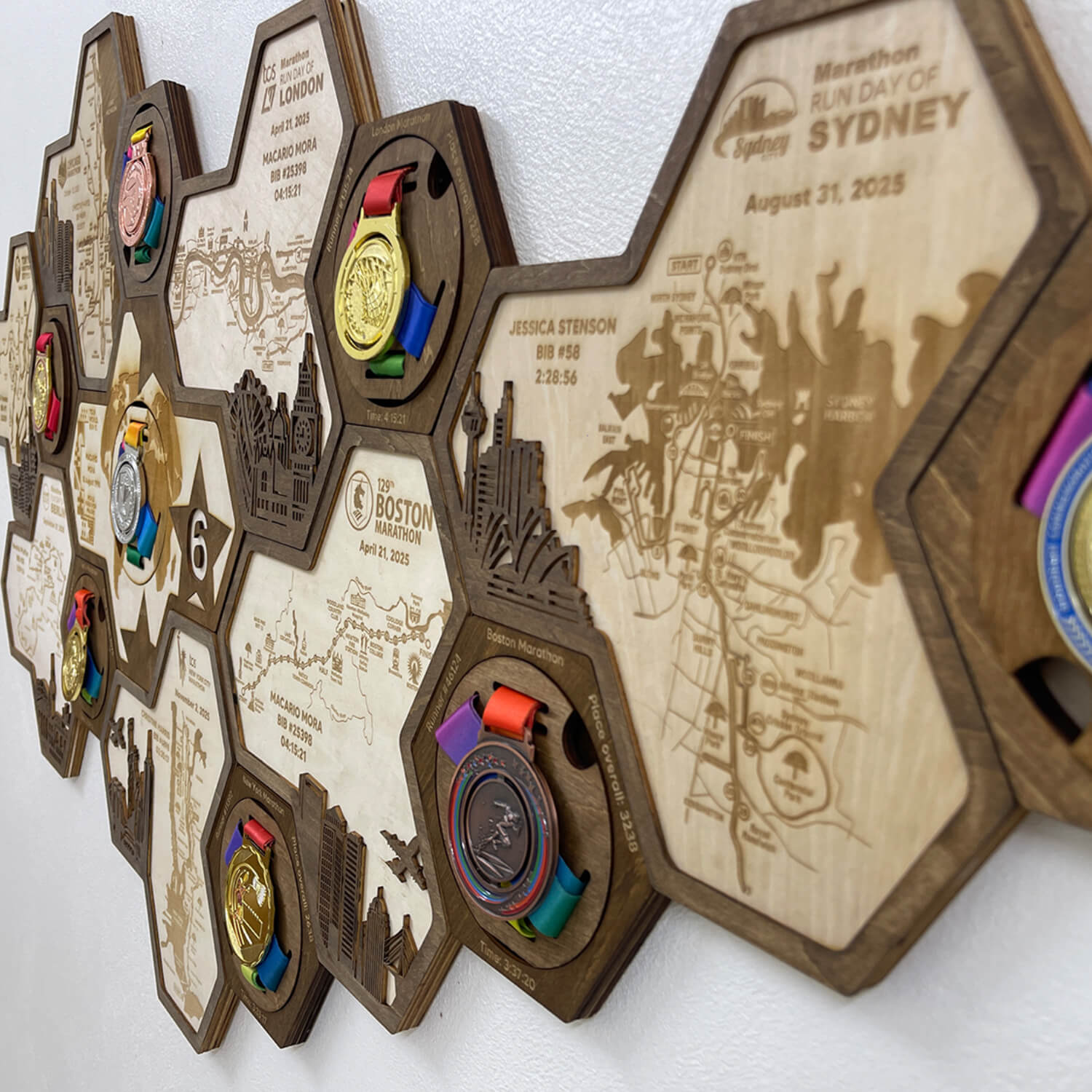 World Marathon Majors Six Star Finisher Wooden Medal Hanger