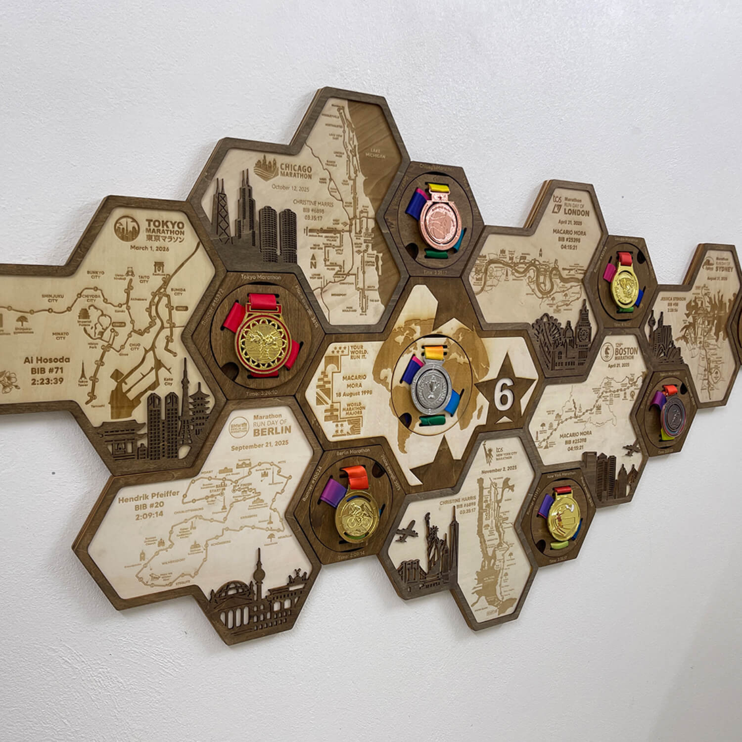 World Marathon Majors Six Star Finisher Wooden Medal Hanger