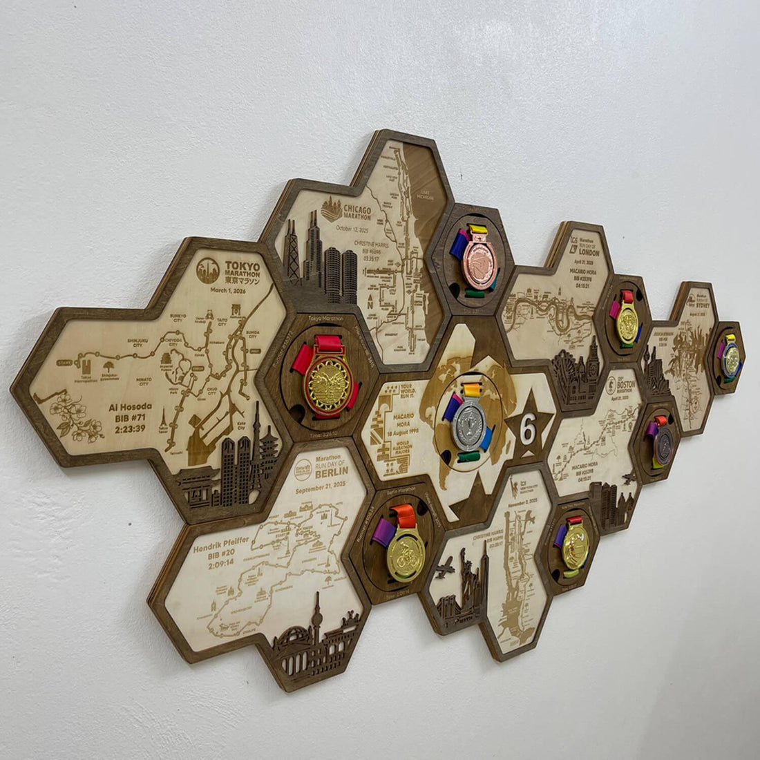 World Marathon Majors Six Star Finisher Wooden Medal Hanger