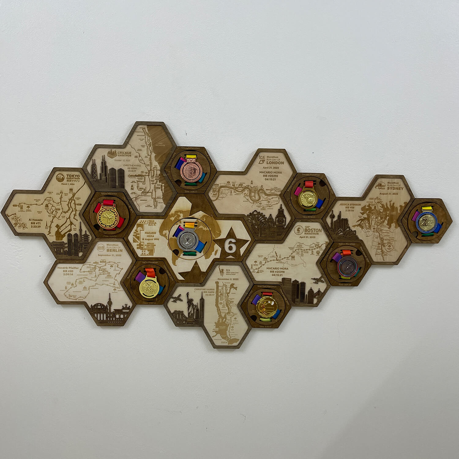 World Marathon Majors Six Star Finisher Wooden Medal Hanger