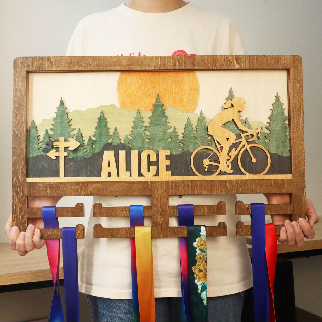 Custom Bicycle Medal Holder – Wooden Medal Display Rack with Name for Cyclists , ChampionHanger hiking gifts - Champion Hanger