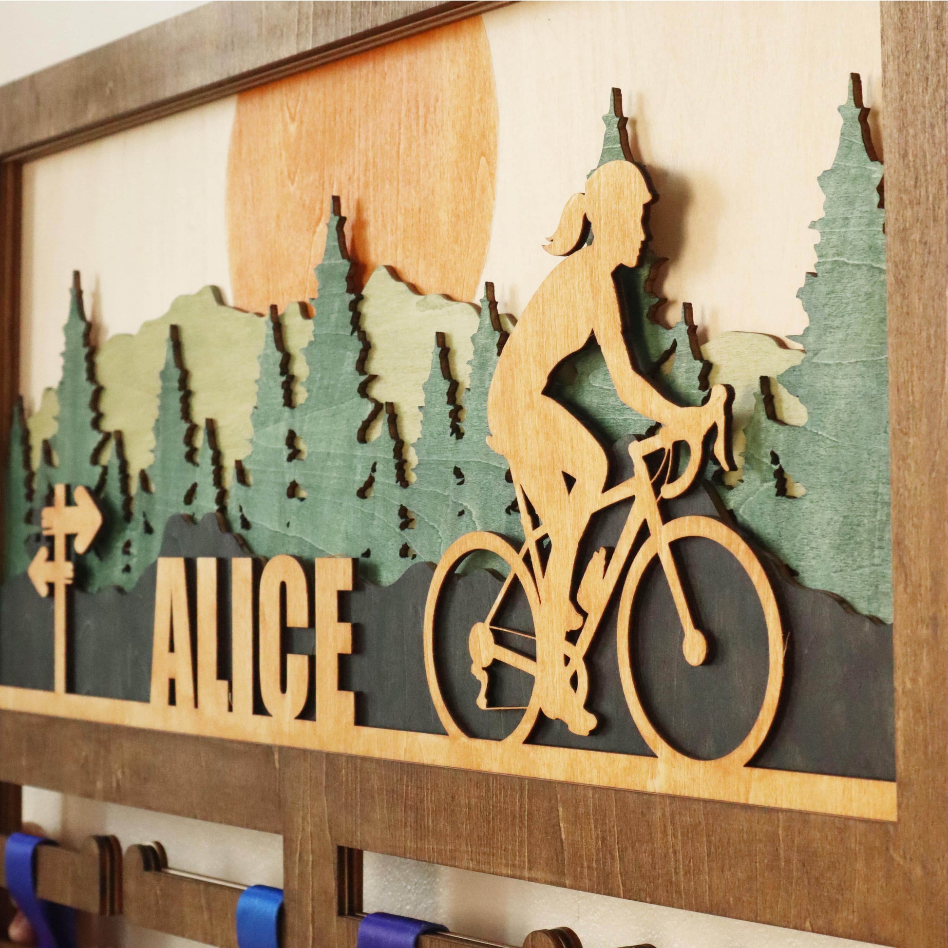 Custom Bicycle Medal Holder – Wooden Medal Display Rack with Name for Cyclists , ChampionHanger hiking gifts - Champion Hanger